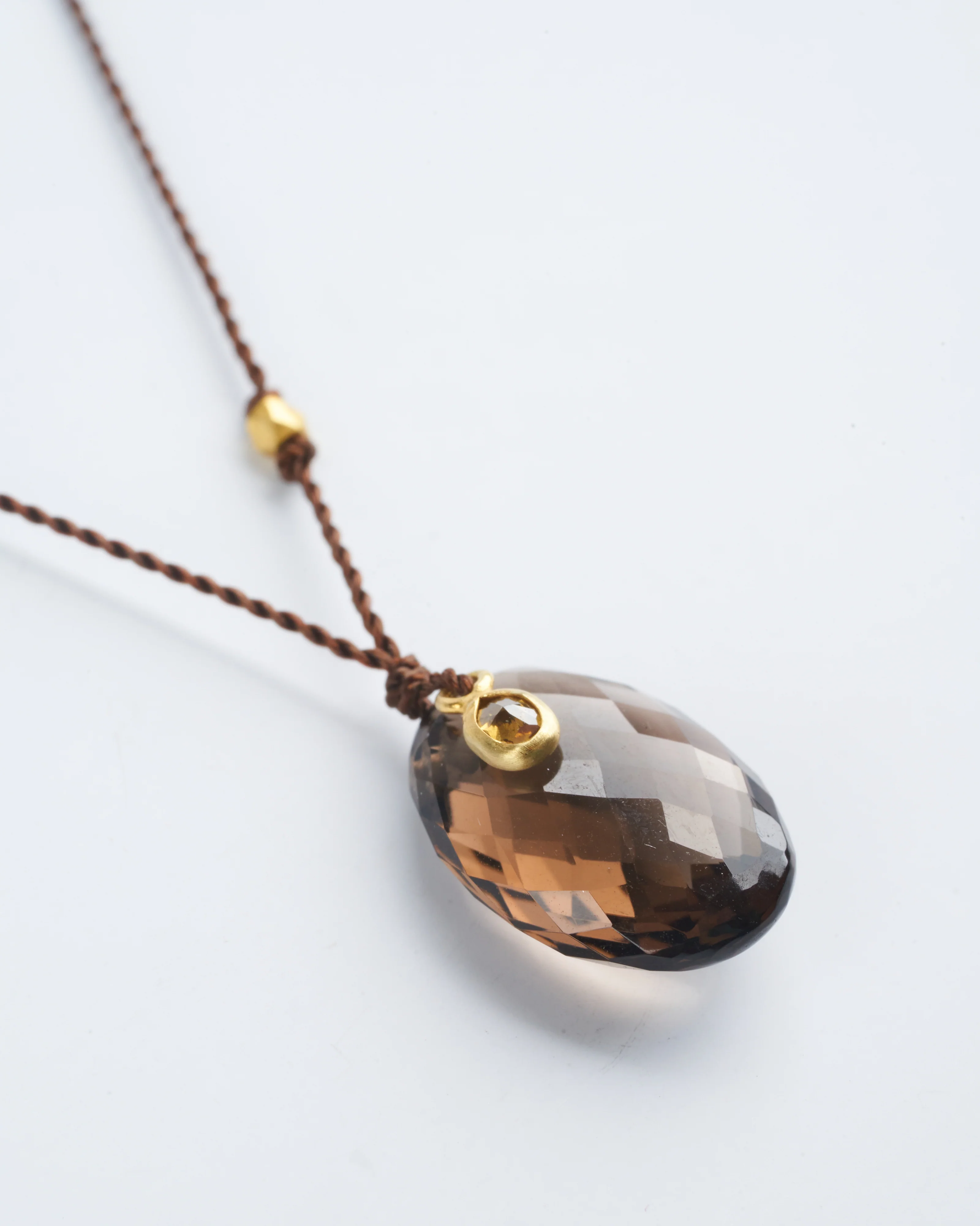 smokey quartz and diamond necklace with 18k gold bead - taupe - Image 2