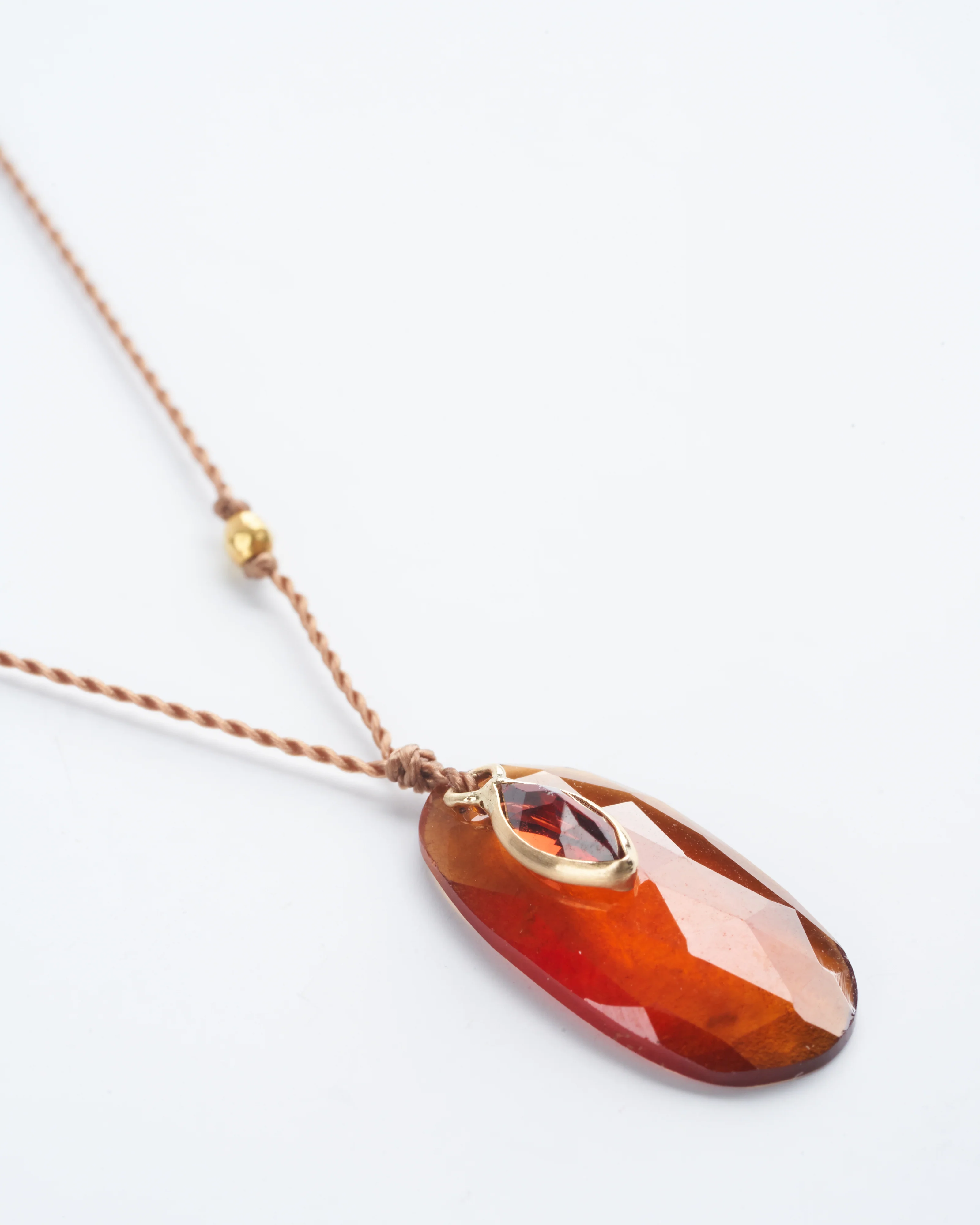 specetite and garnet necklace with 14k gold bead - orange - Image 2