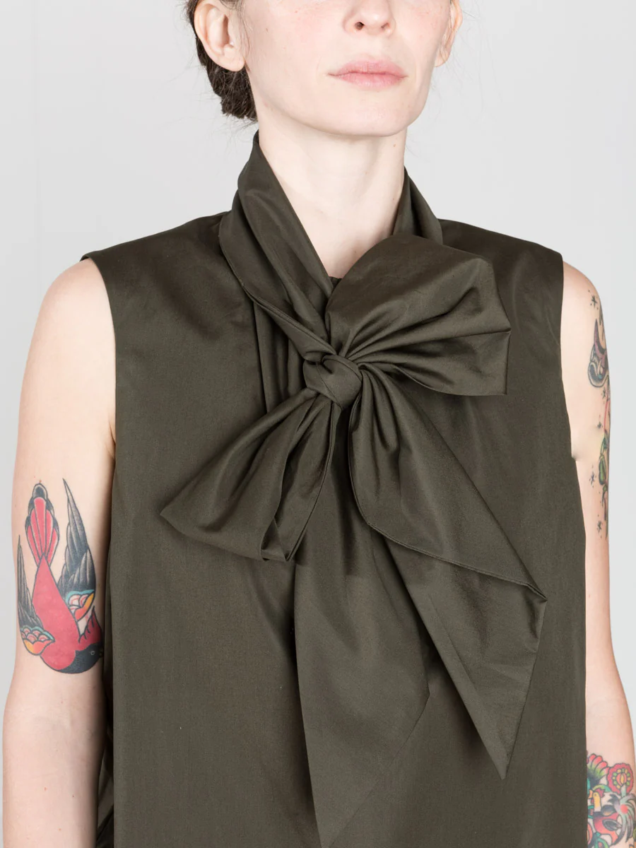 tie neck blouse - dark green - Image 5