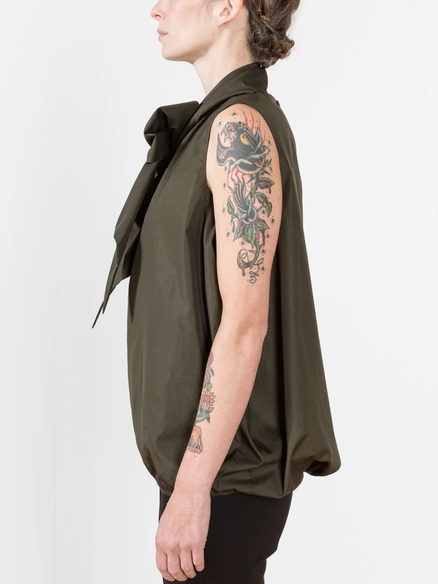 tie neck blouse - dark green - Image 7