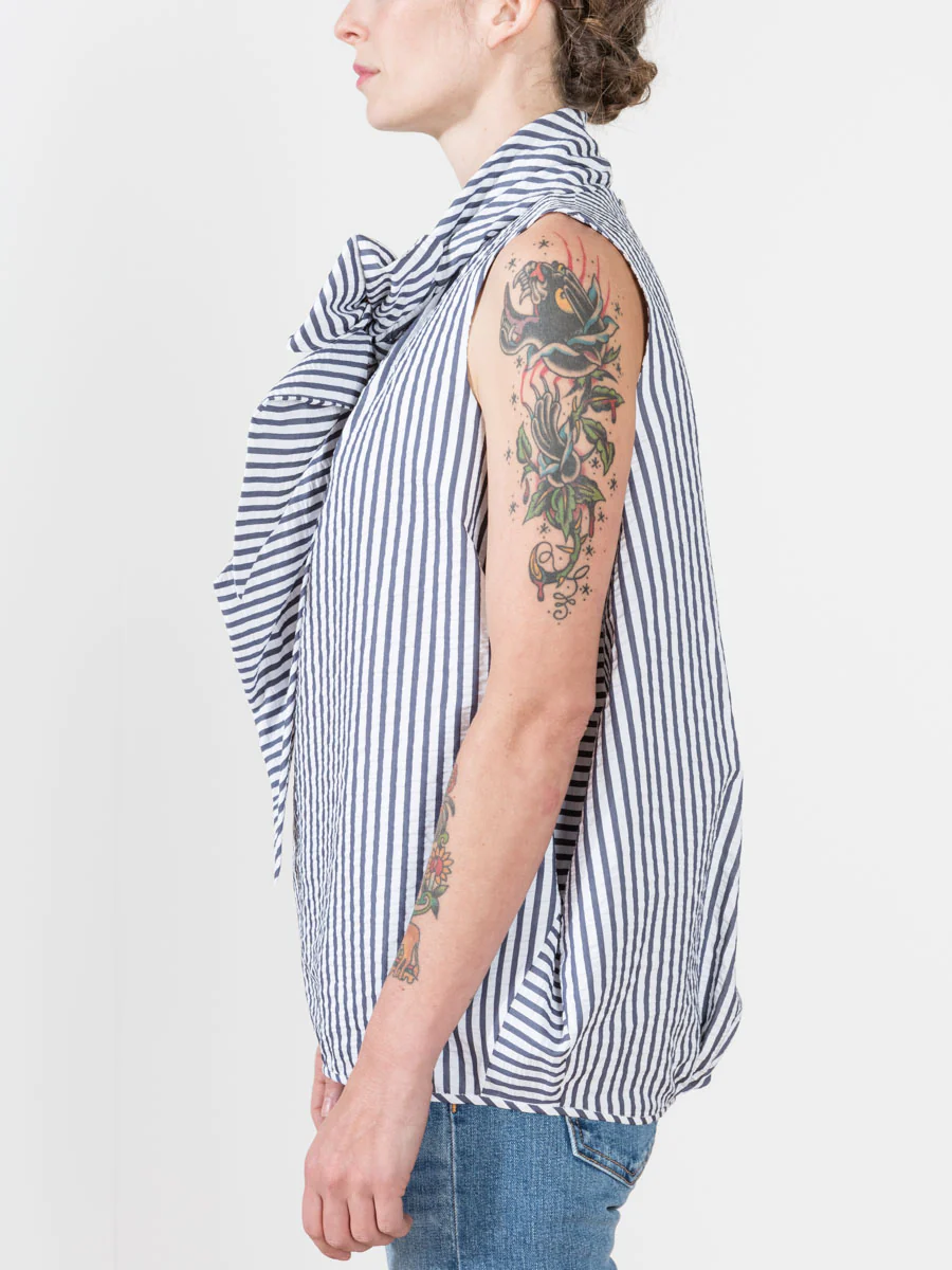 tie neck blouse - navy stripe - Image 3