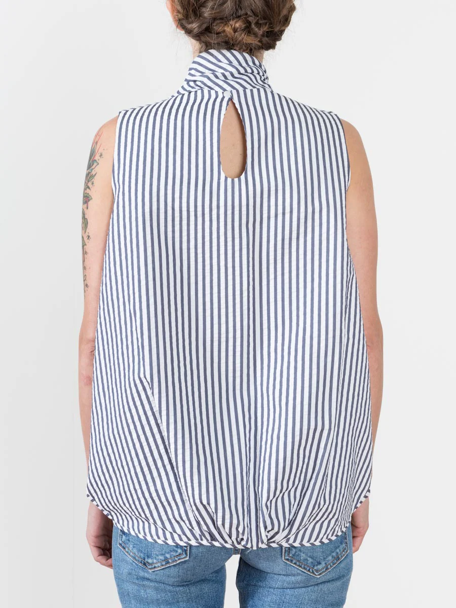 tie neck blouse - navy stripe - Image 4