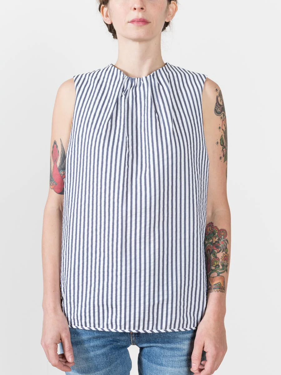 tie neck blouse - navy stripe - Image 5