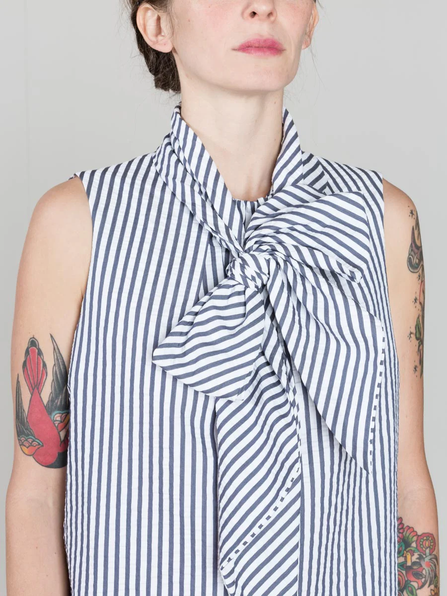 tie neck blouse - navy stripe - Image 6