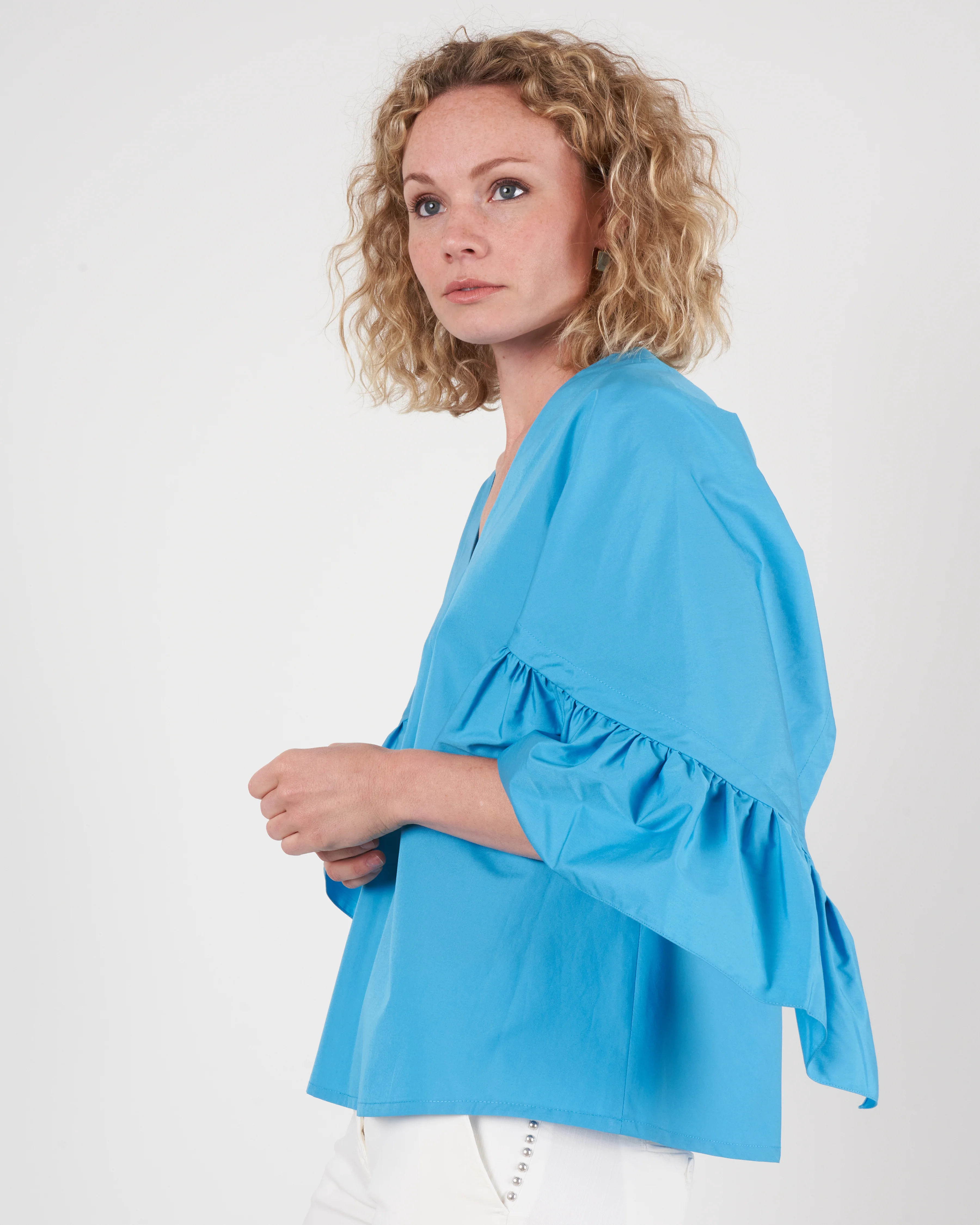 ruffle sleeve top - turquoise - Image 2