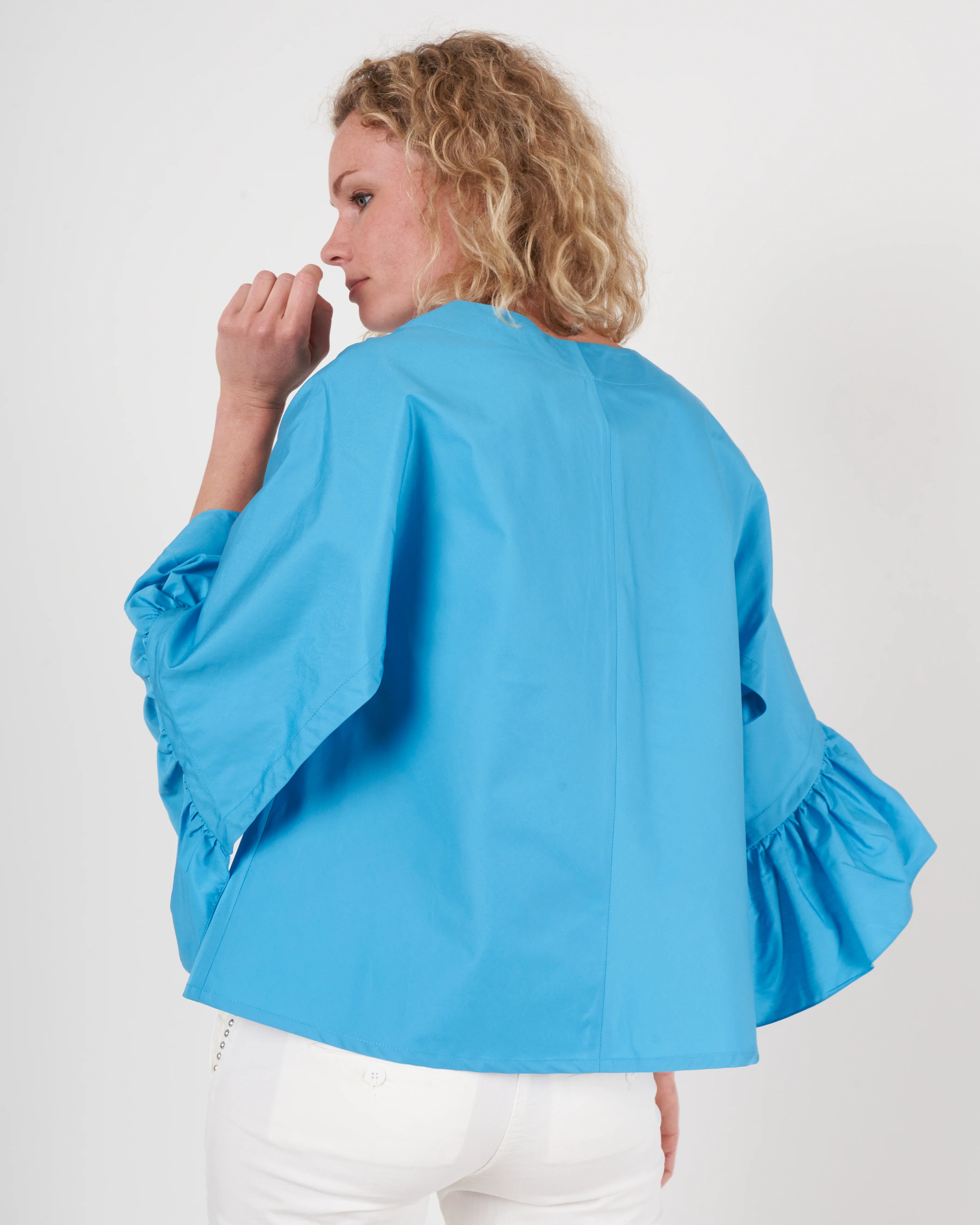 ruffle sleeve top - turquoise - Image 3