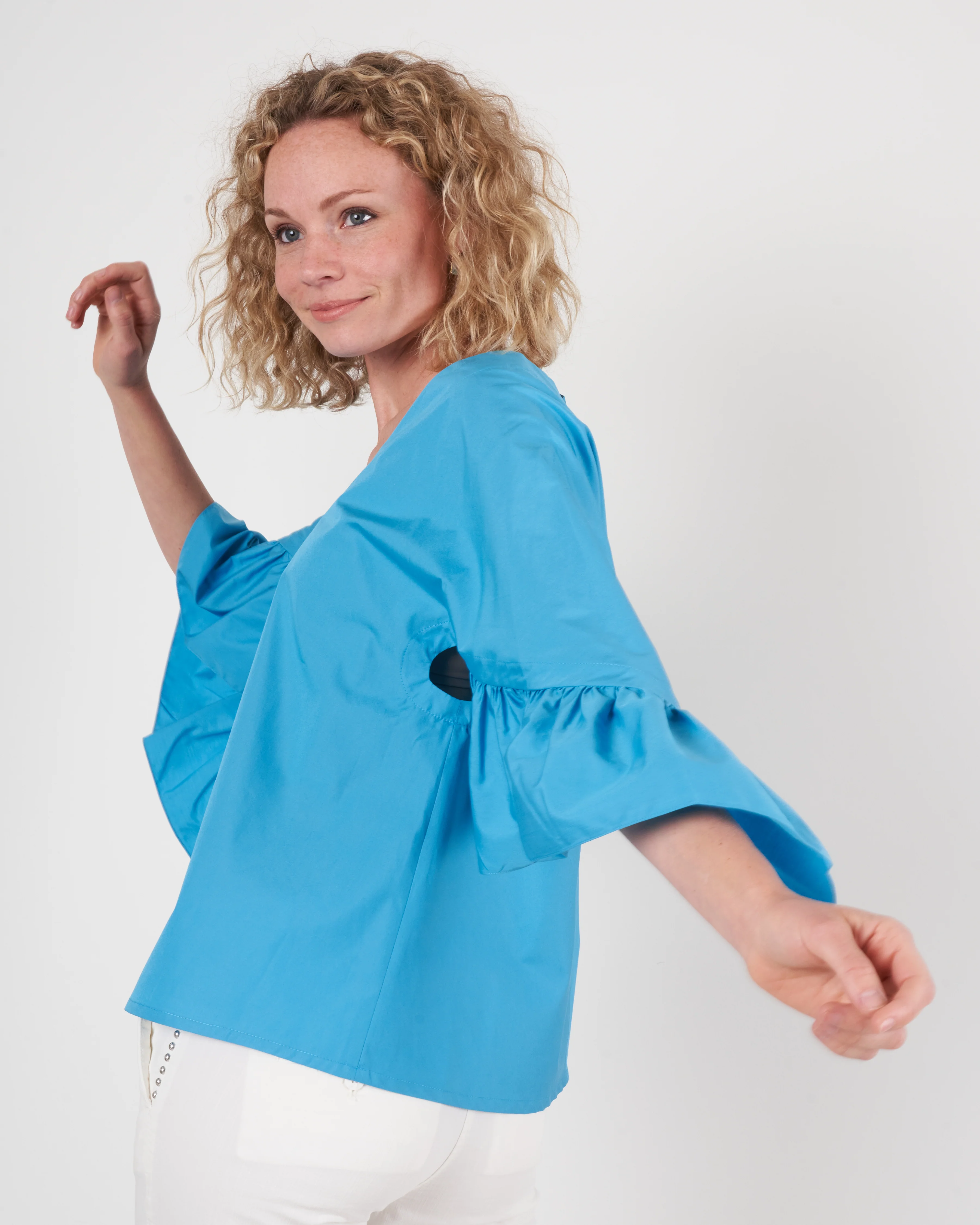 ruffle sleeve top - turquoise - Image 4
