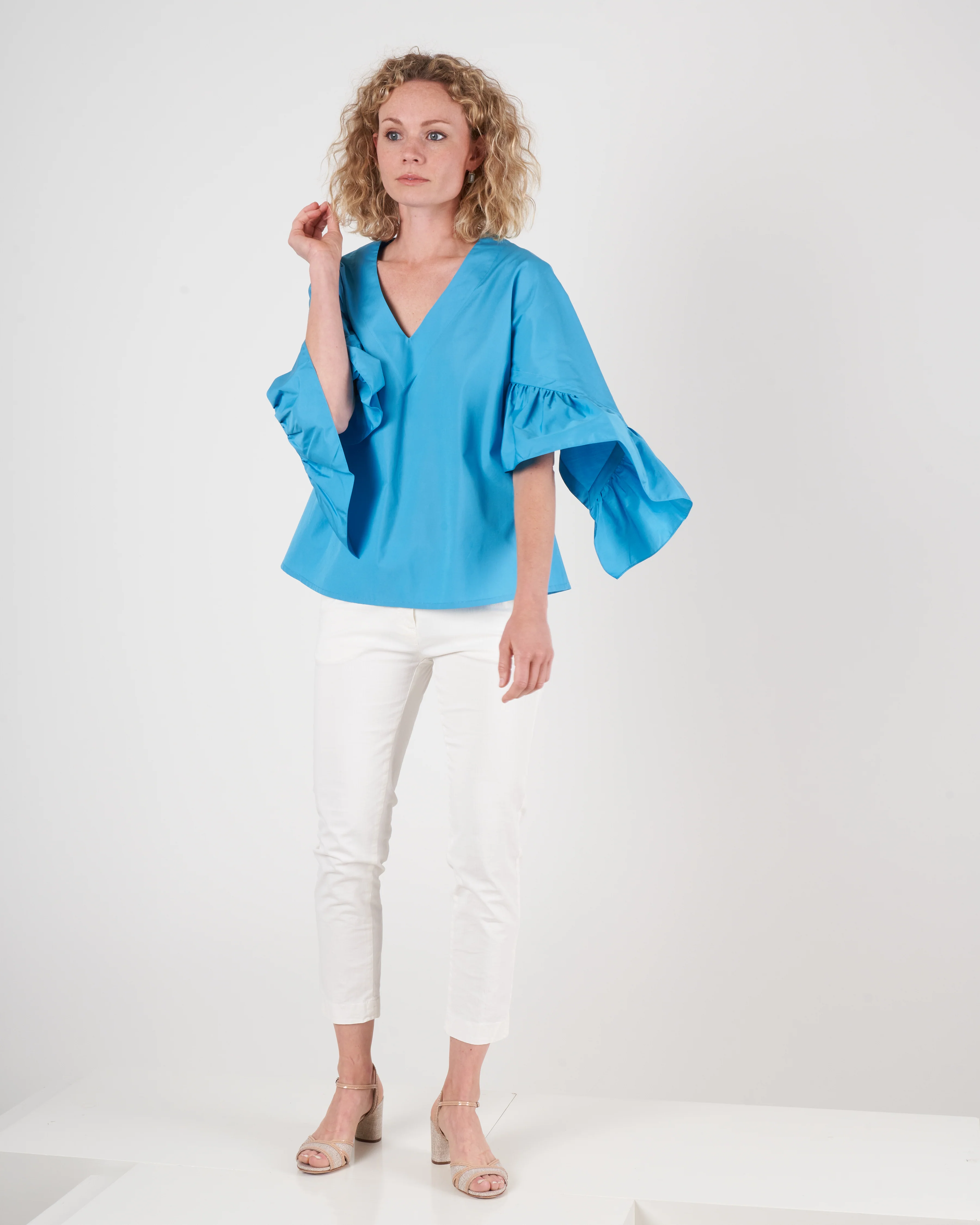 ruffle sleeve top - turquoise - Image 5