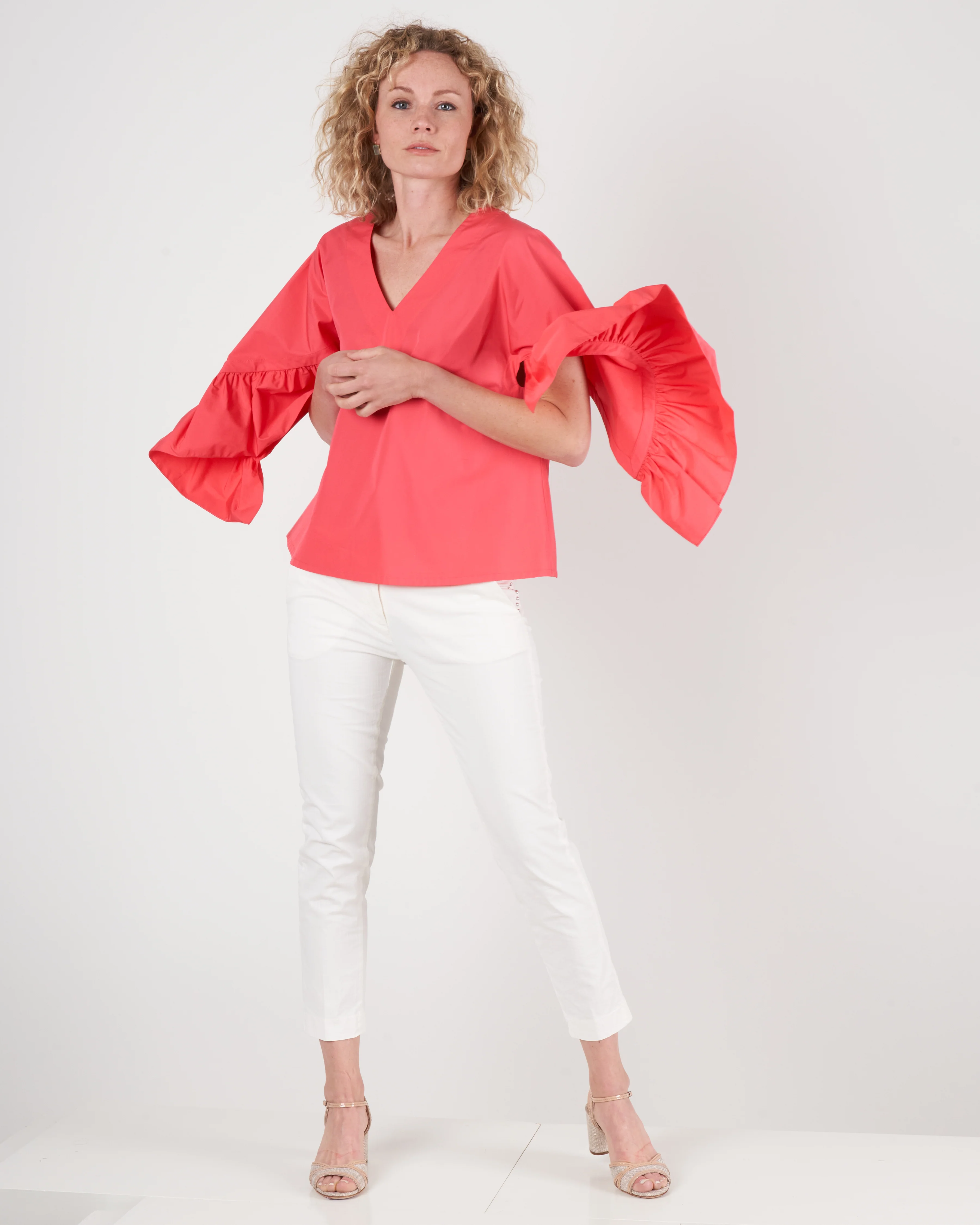 ruffle sleeve top - coral - Image 2