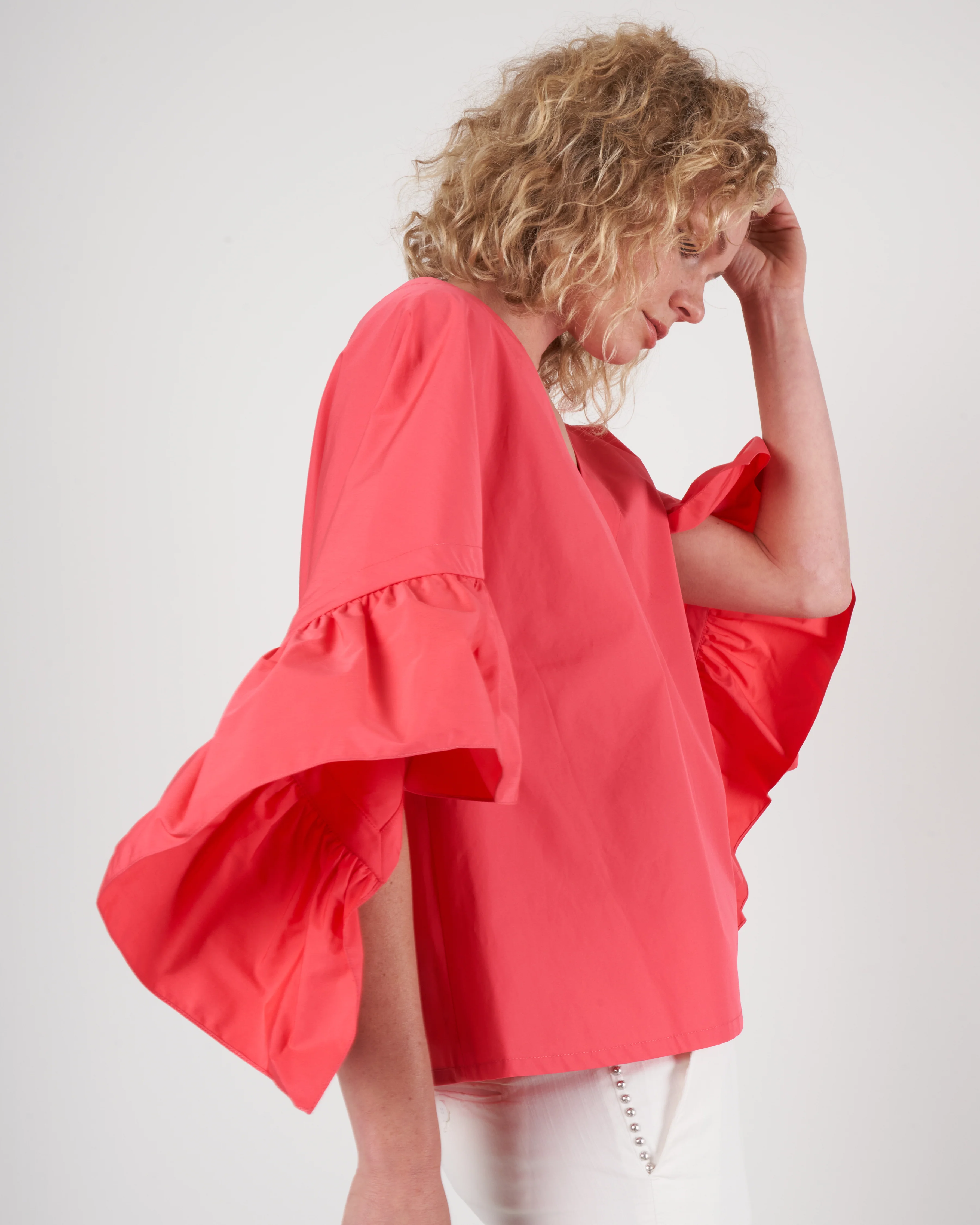 ruffle sleeve top - coral - Image 3