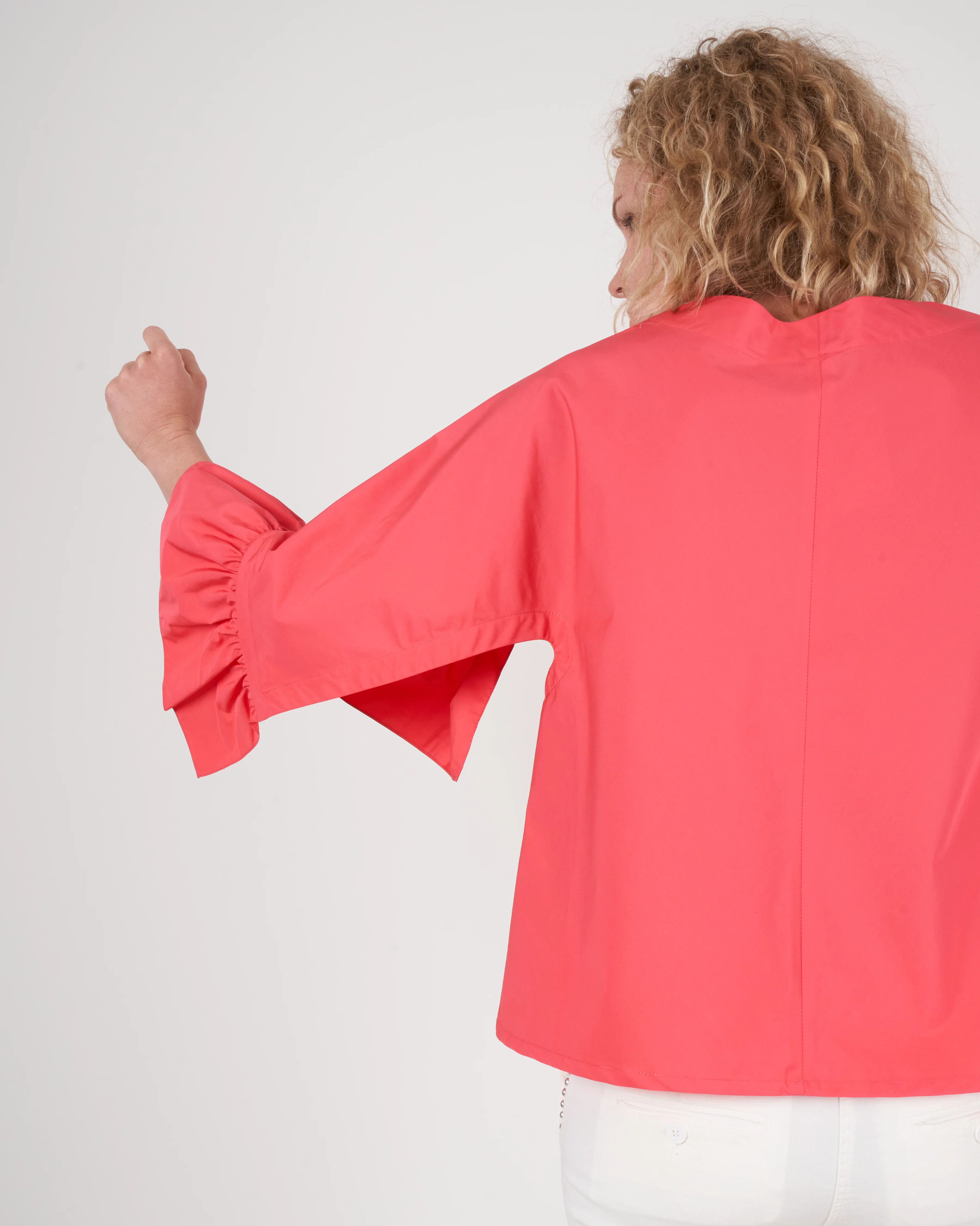 ruffle sleeve top - coral - Image 4
