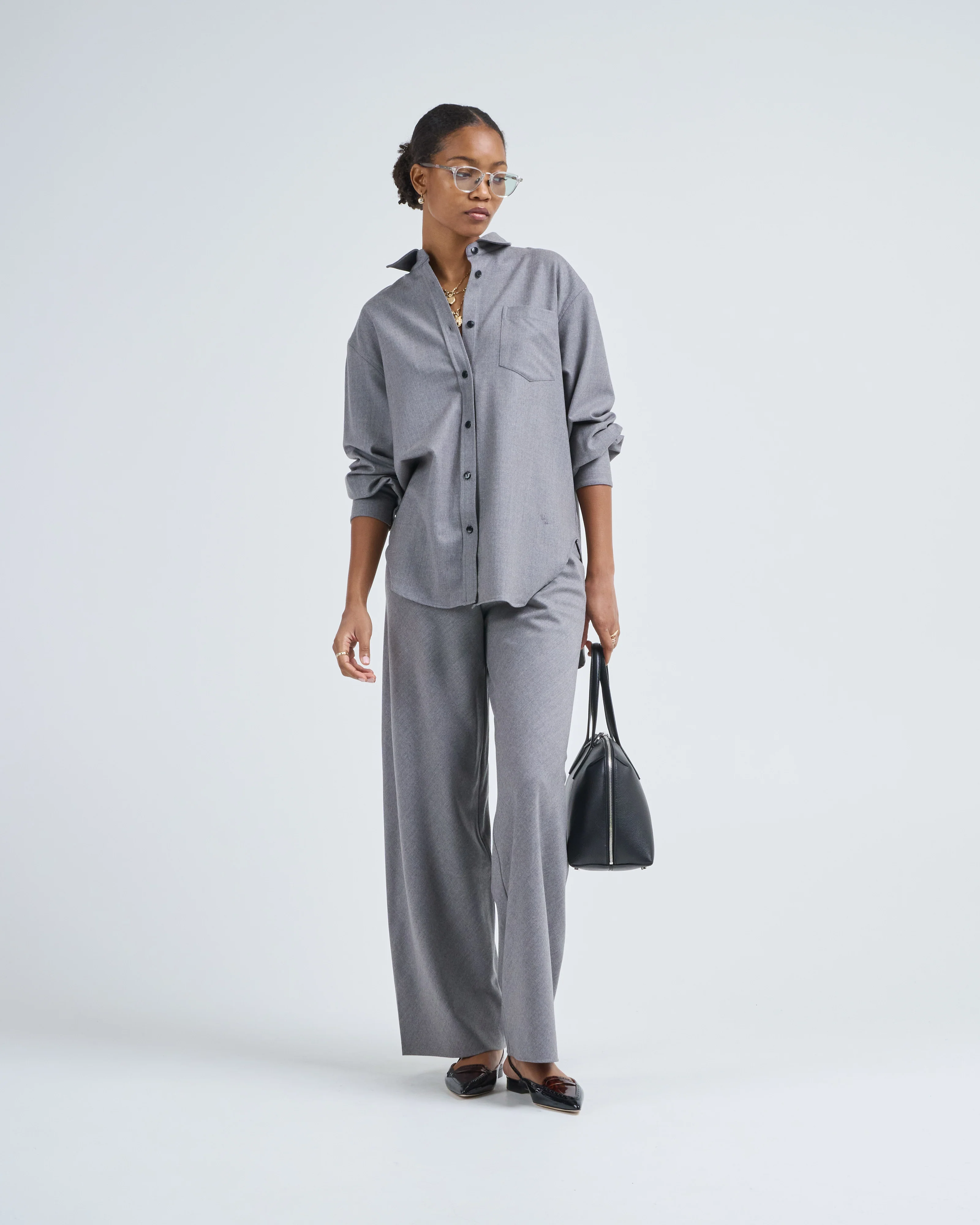 bias cut trouser in heather grey