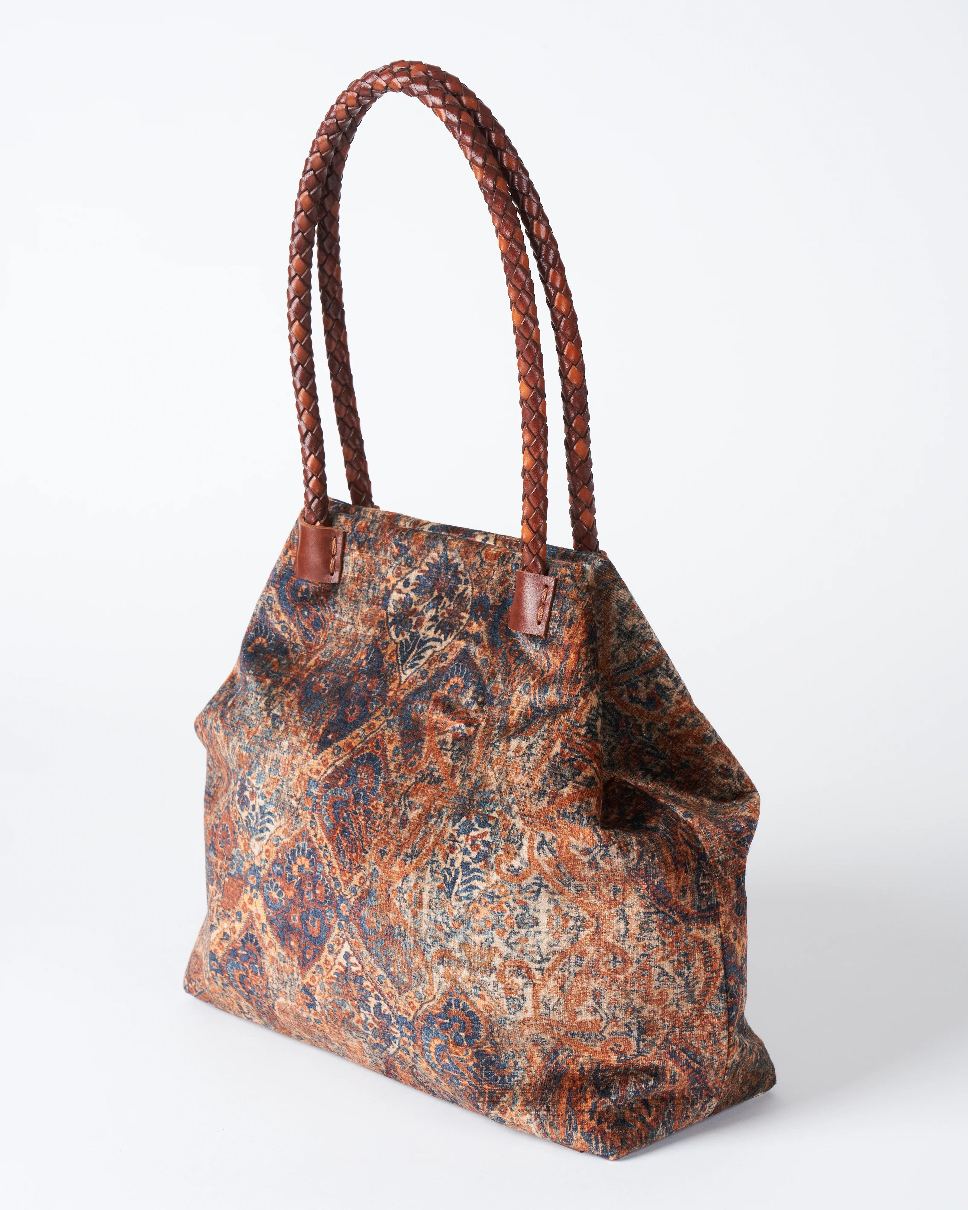 elizabeth velvet tote w/ leather handles - chestnut/blue - Image 3