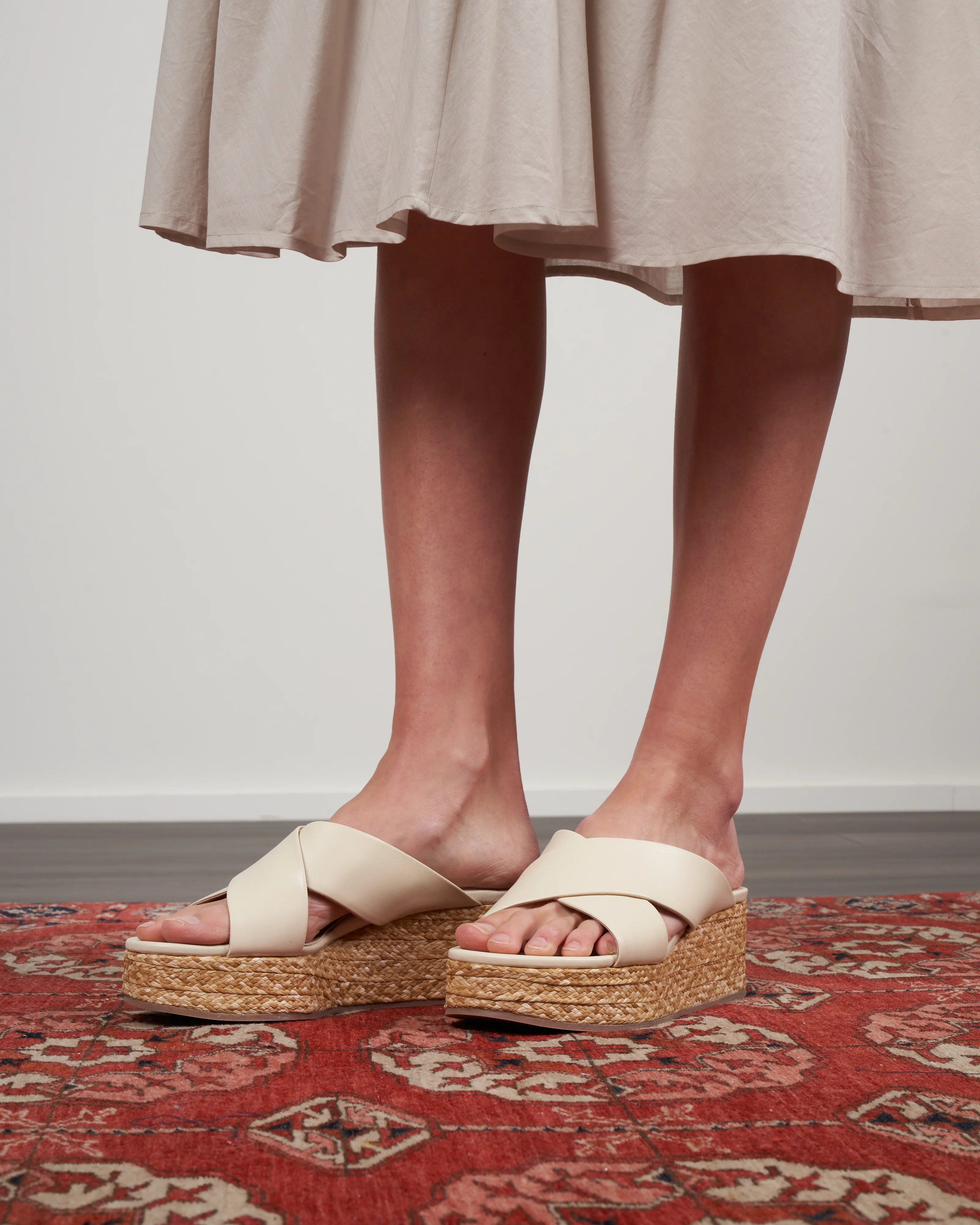 platform wedge nappa leather upper crisscross raffia heel - Image 2