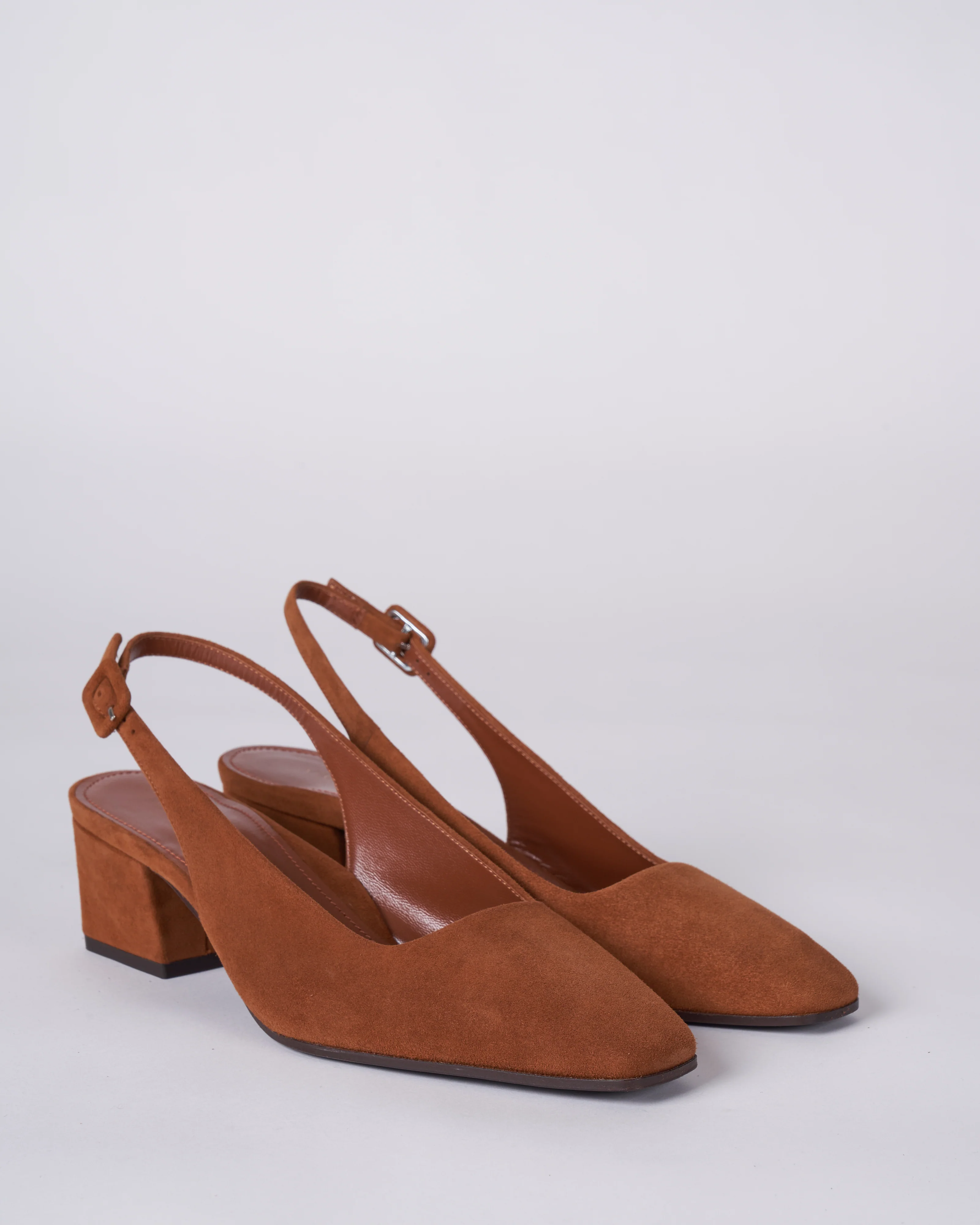 poppy square toe suede sling back - 2inch heel - camel/suede