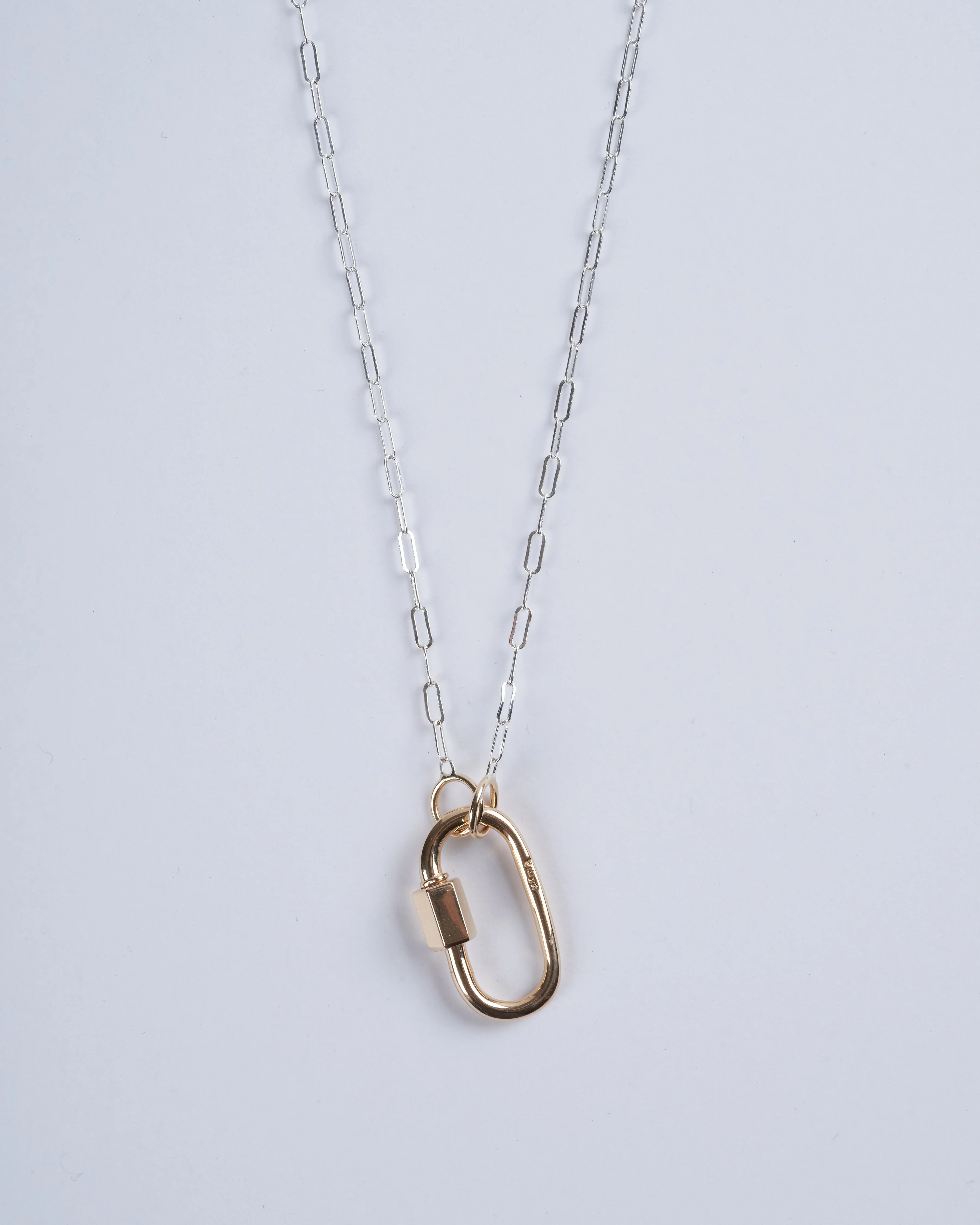 16" silver square link chain with yellow gold loops