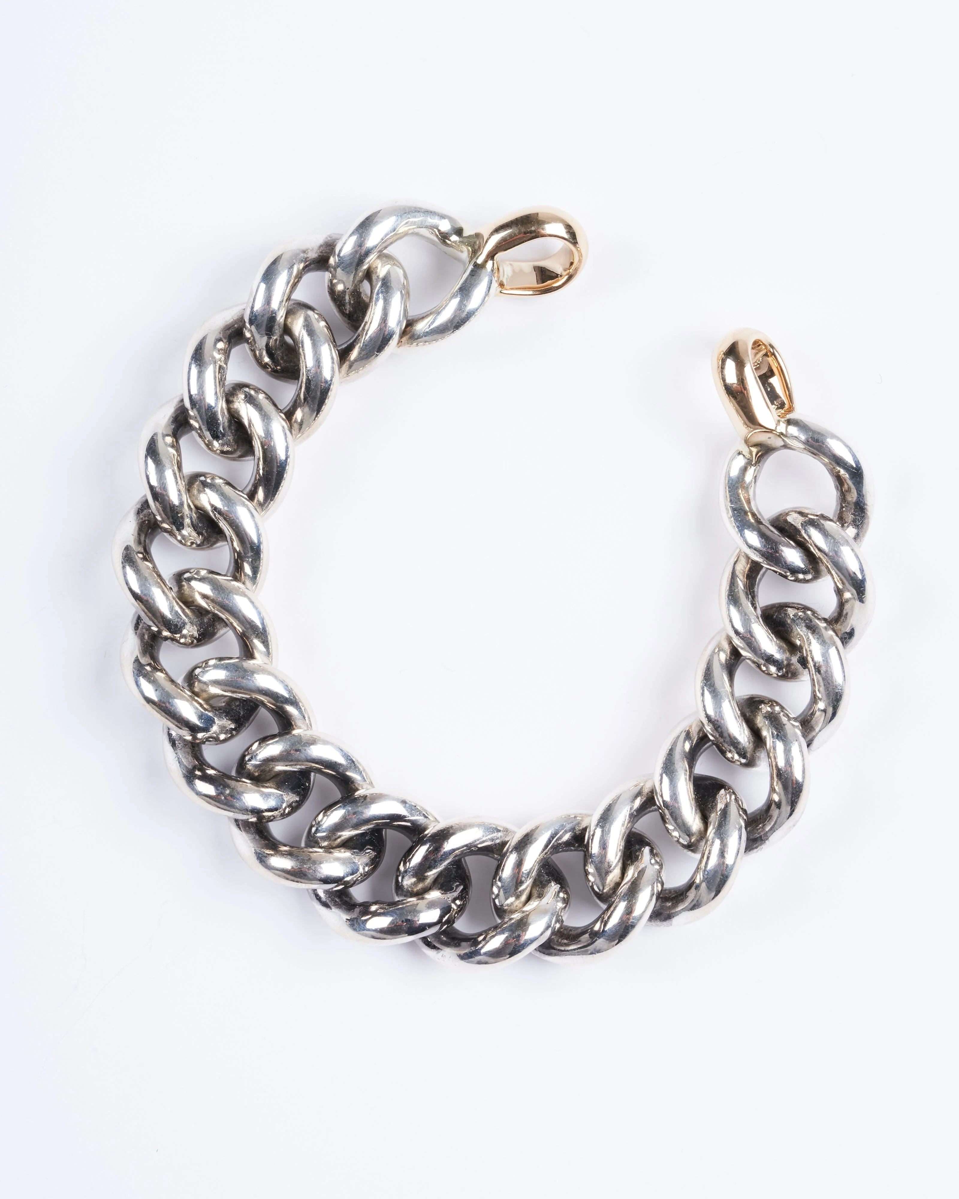 silver mega curb bracelet with yellow gold loops - silver - Image 2