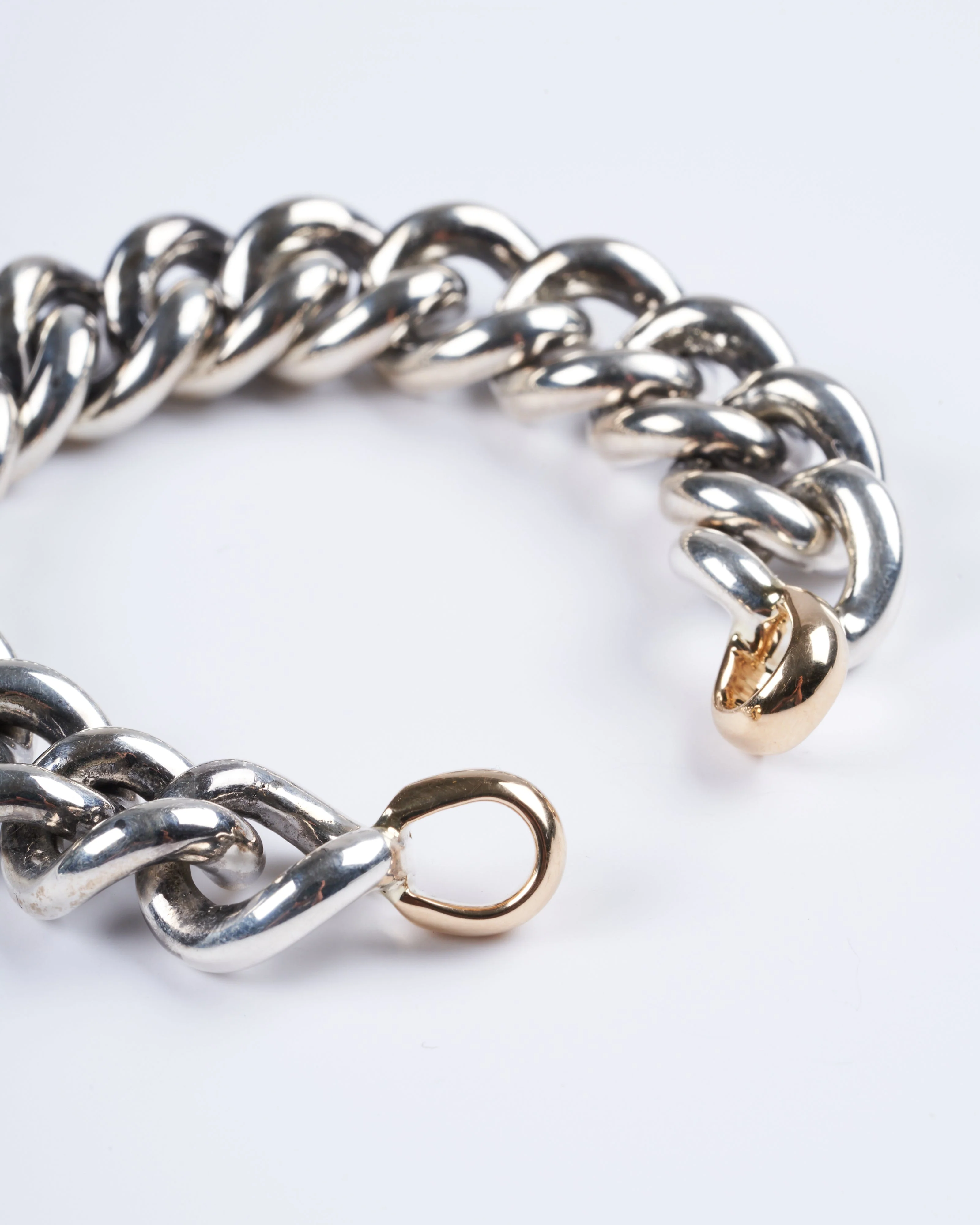 silver mega curb bracelet with yellow gold loops - silver - Image 4
