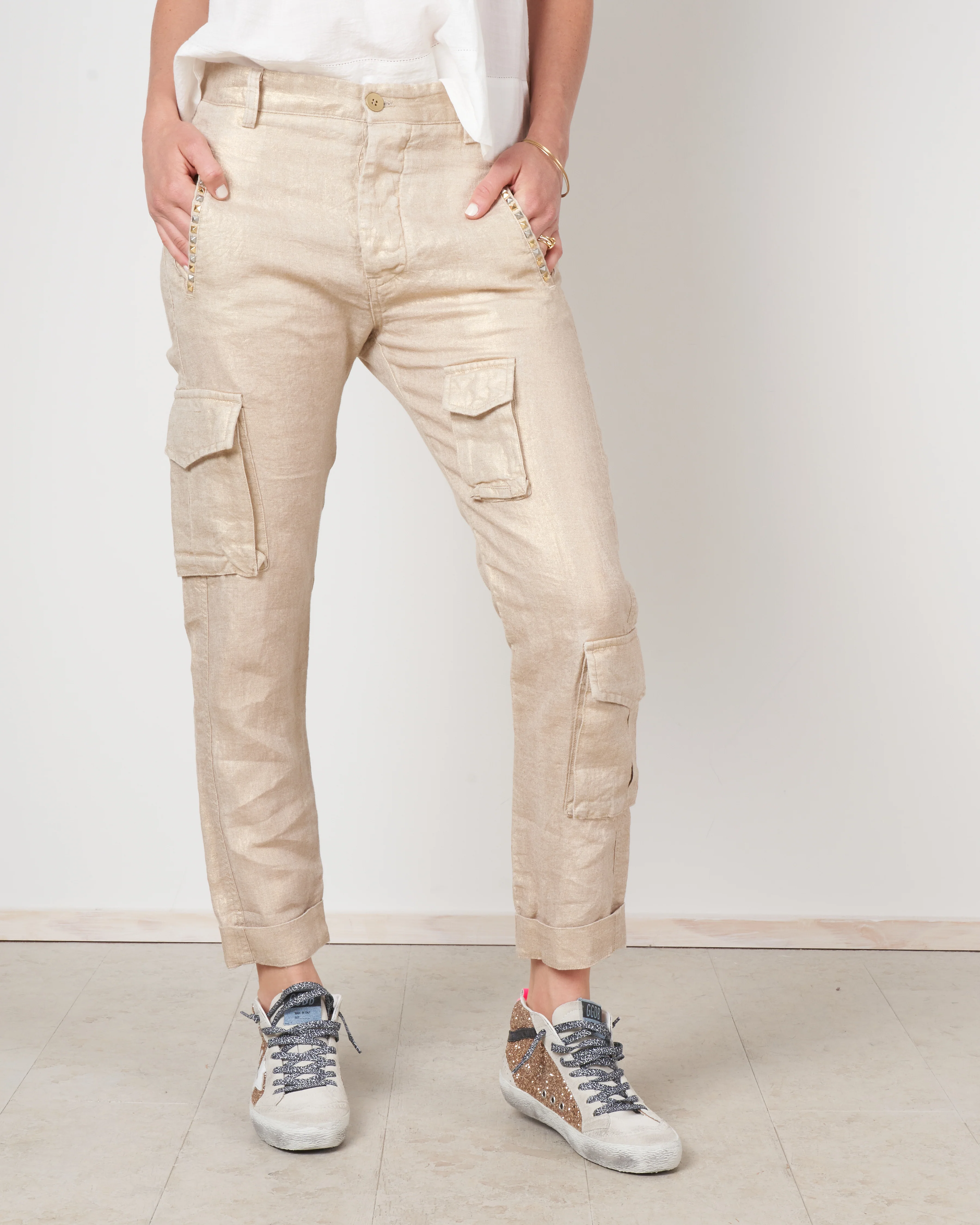cargo linen pants - gold - Image 2