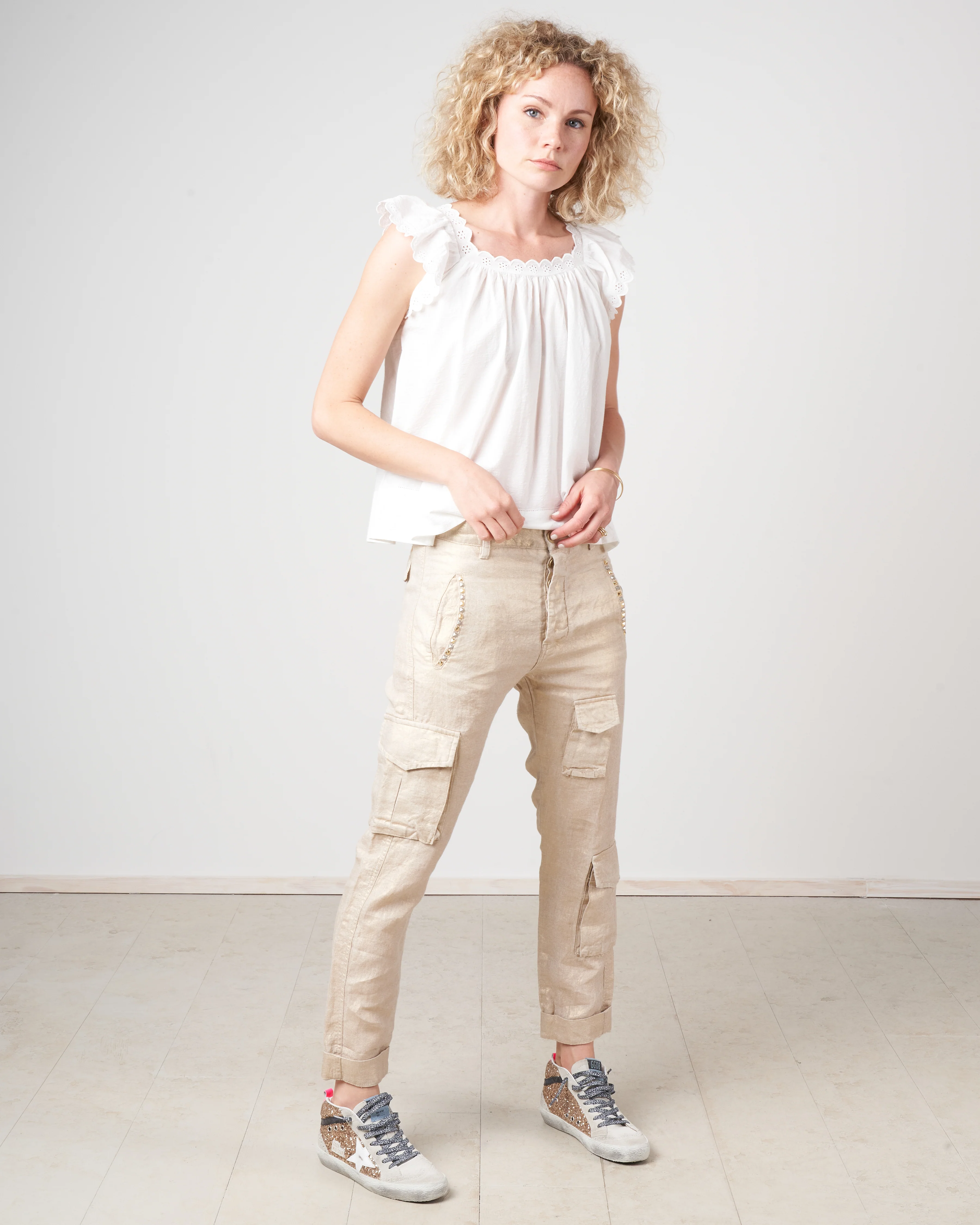 cargo linen pants - gold - Image 6