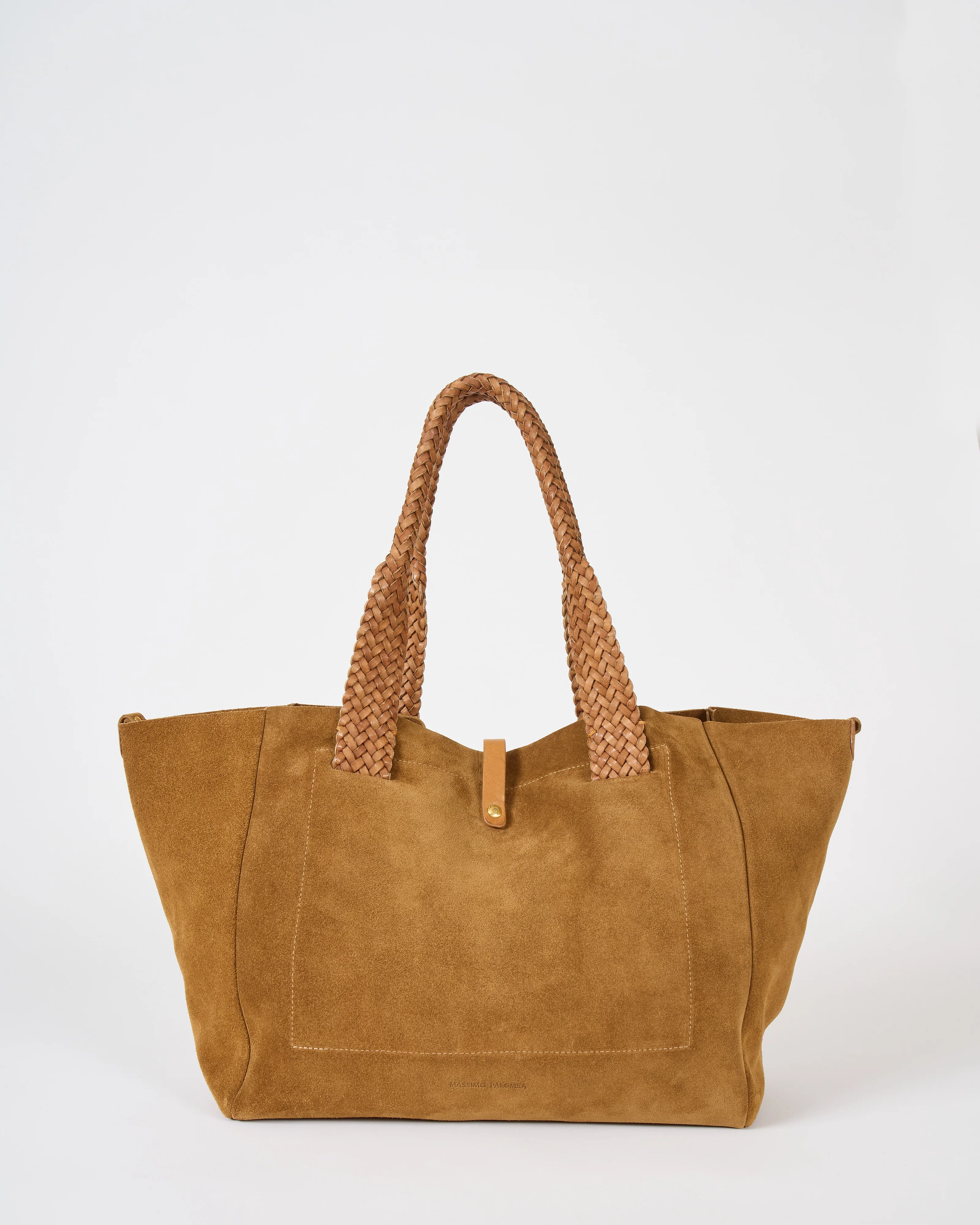 suede tote with woven handle - Image 2