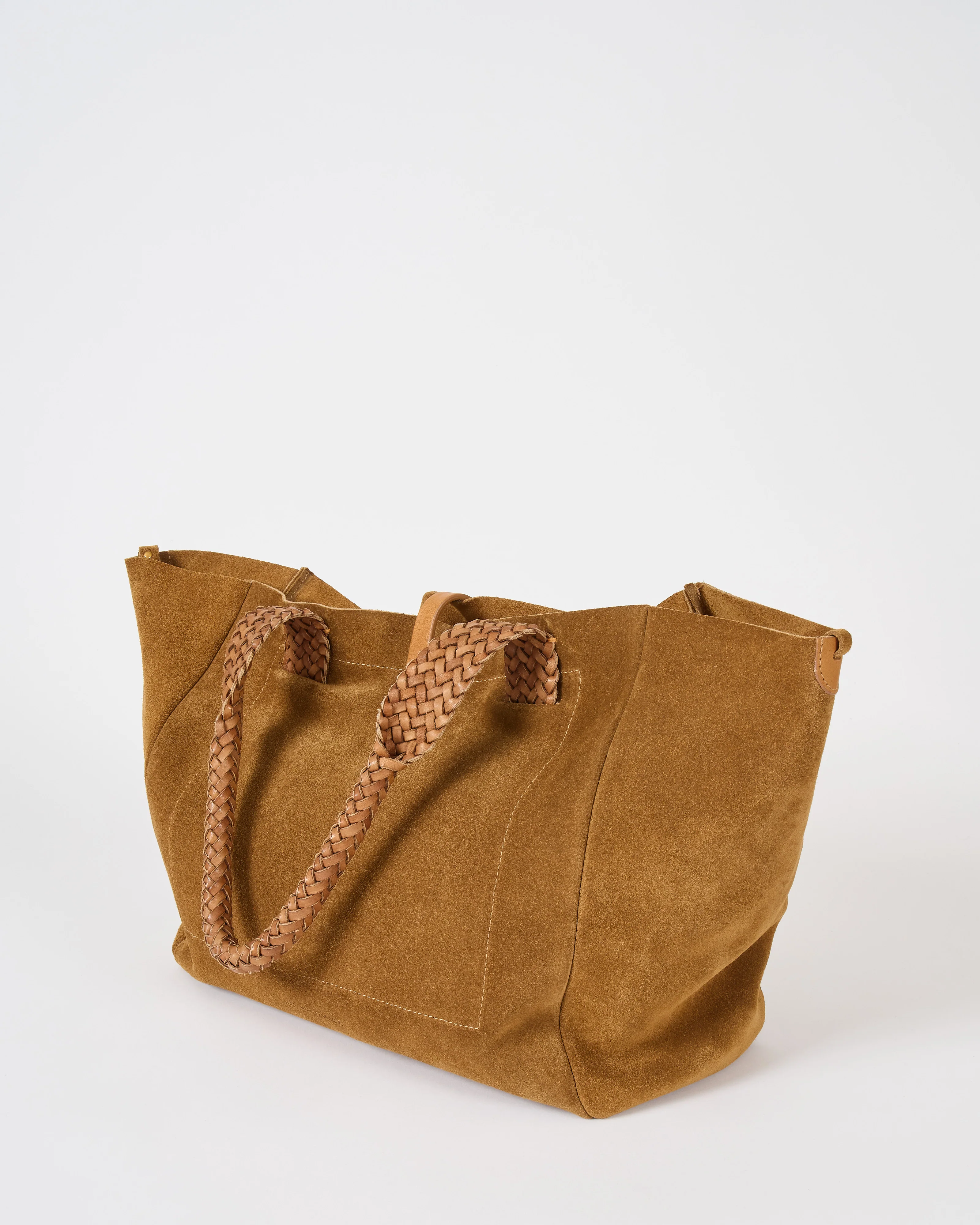 suede tote with woven handle - Image 3