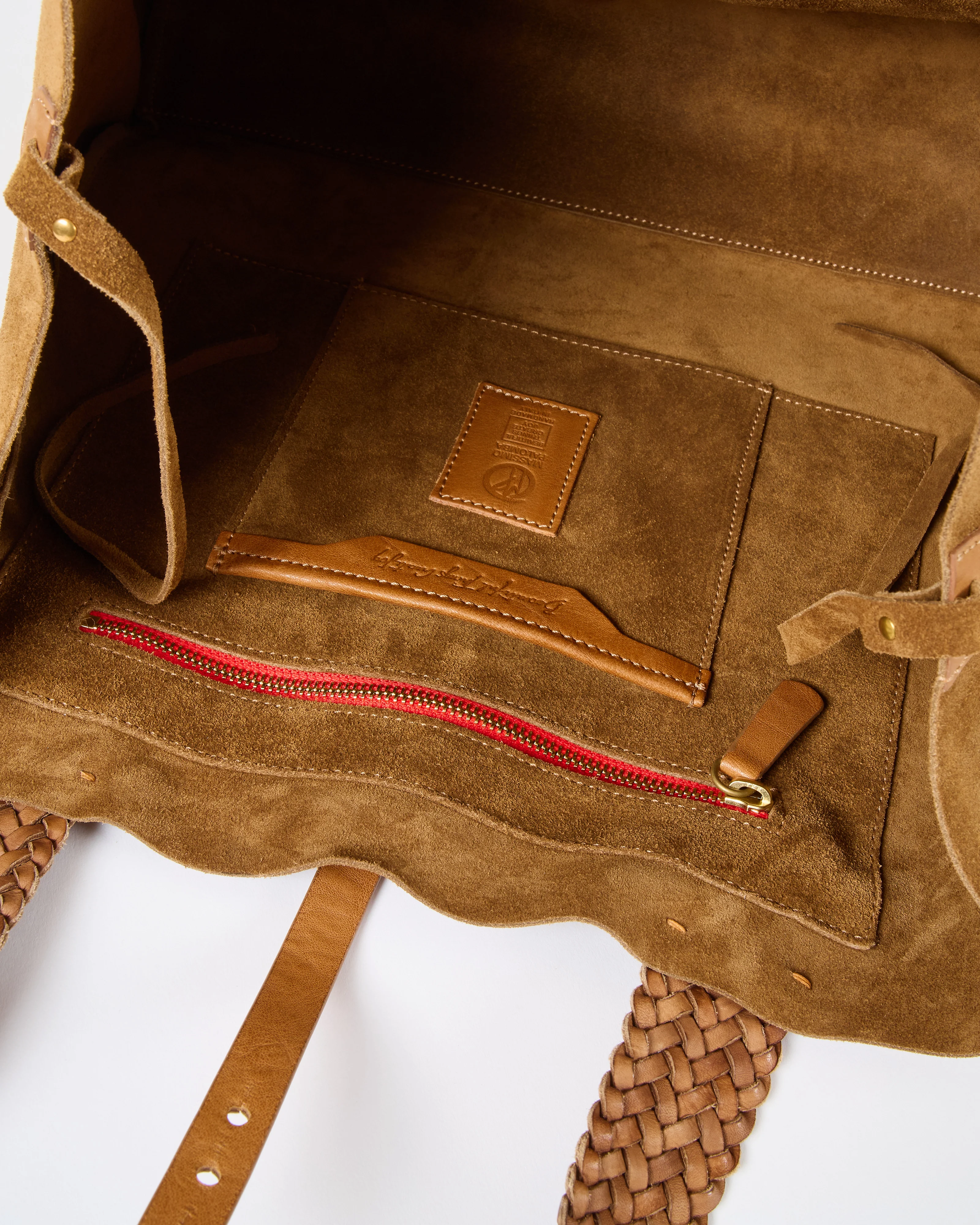 suede tote with woven handle - Image 4