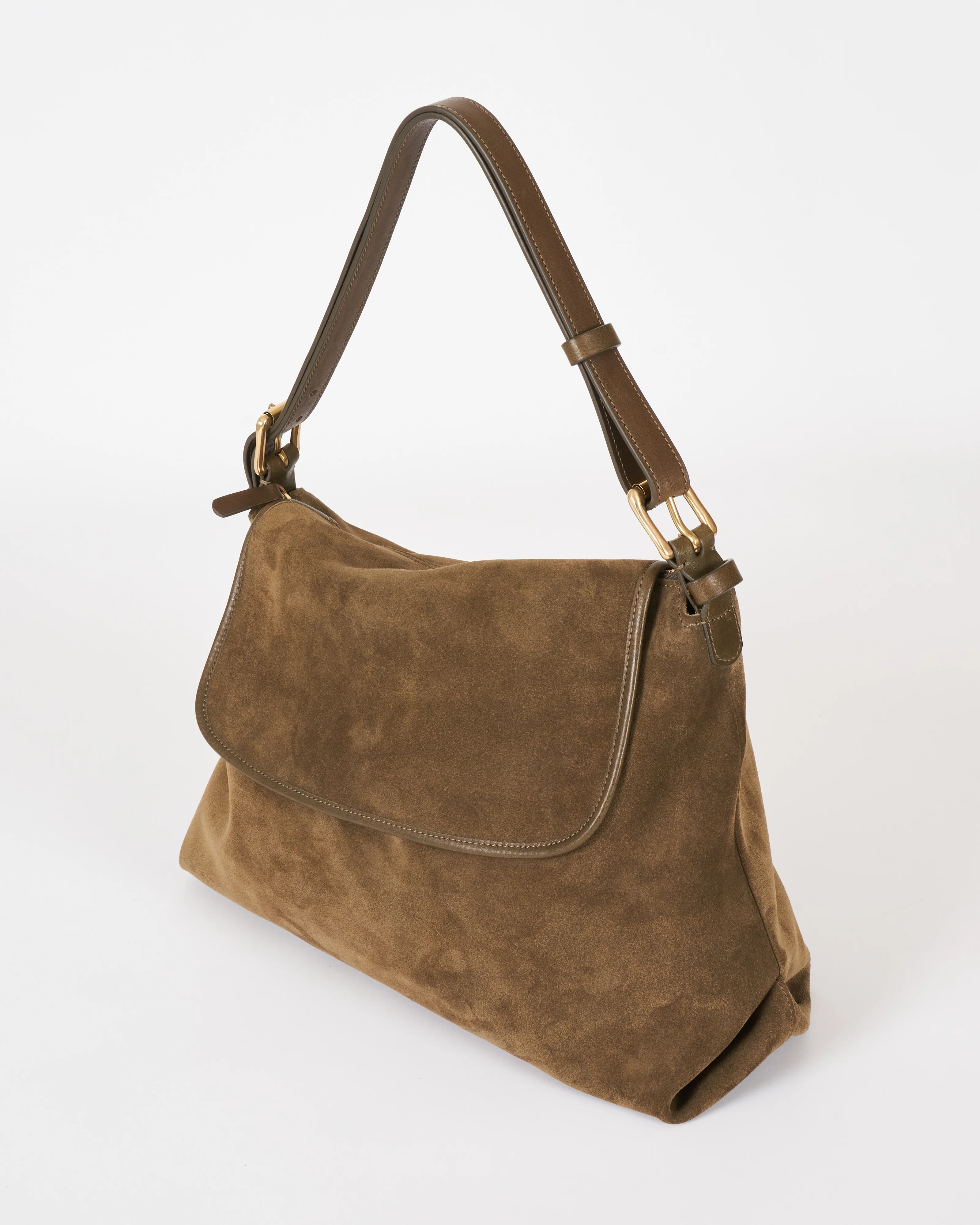 tall messenger bag - olive suede - Image 3