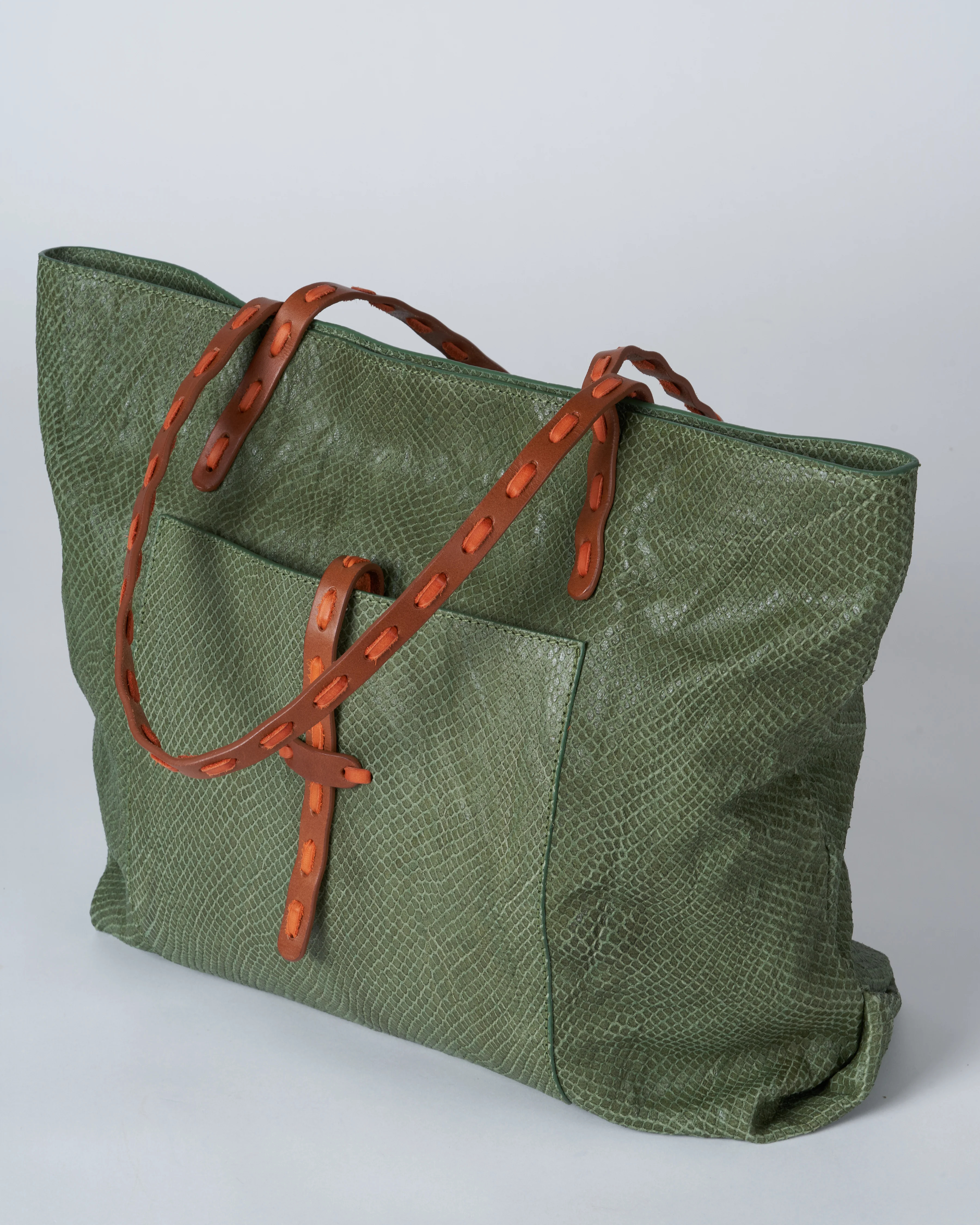 tote bag lamb leather-snake pattern - salvia - Image 2
