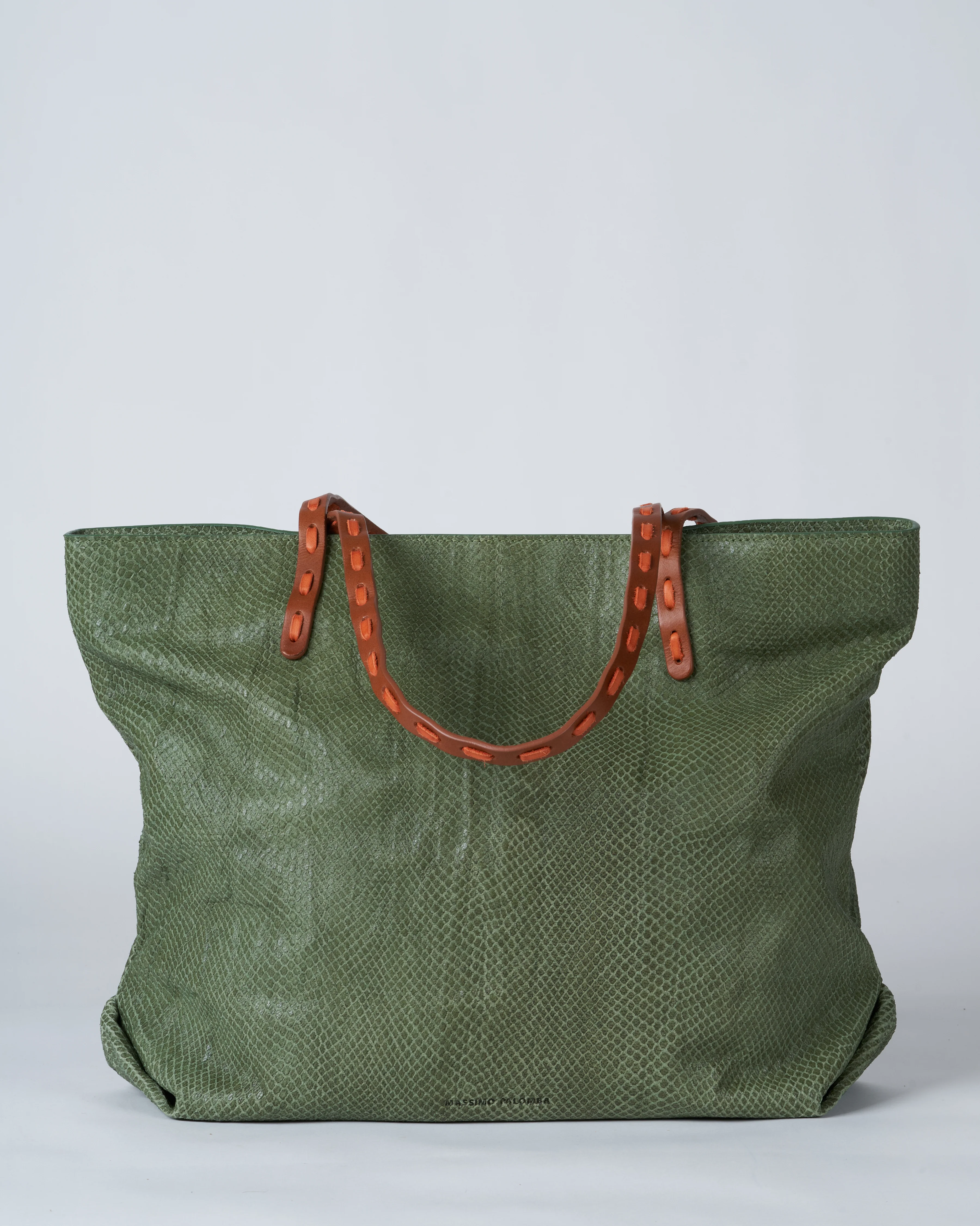 tote bag lamb leather-snake pattern - salvia - Image 3