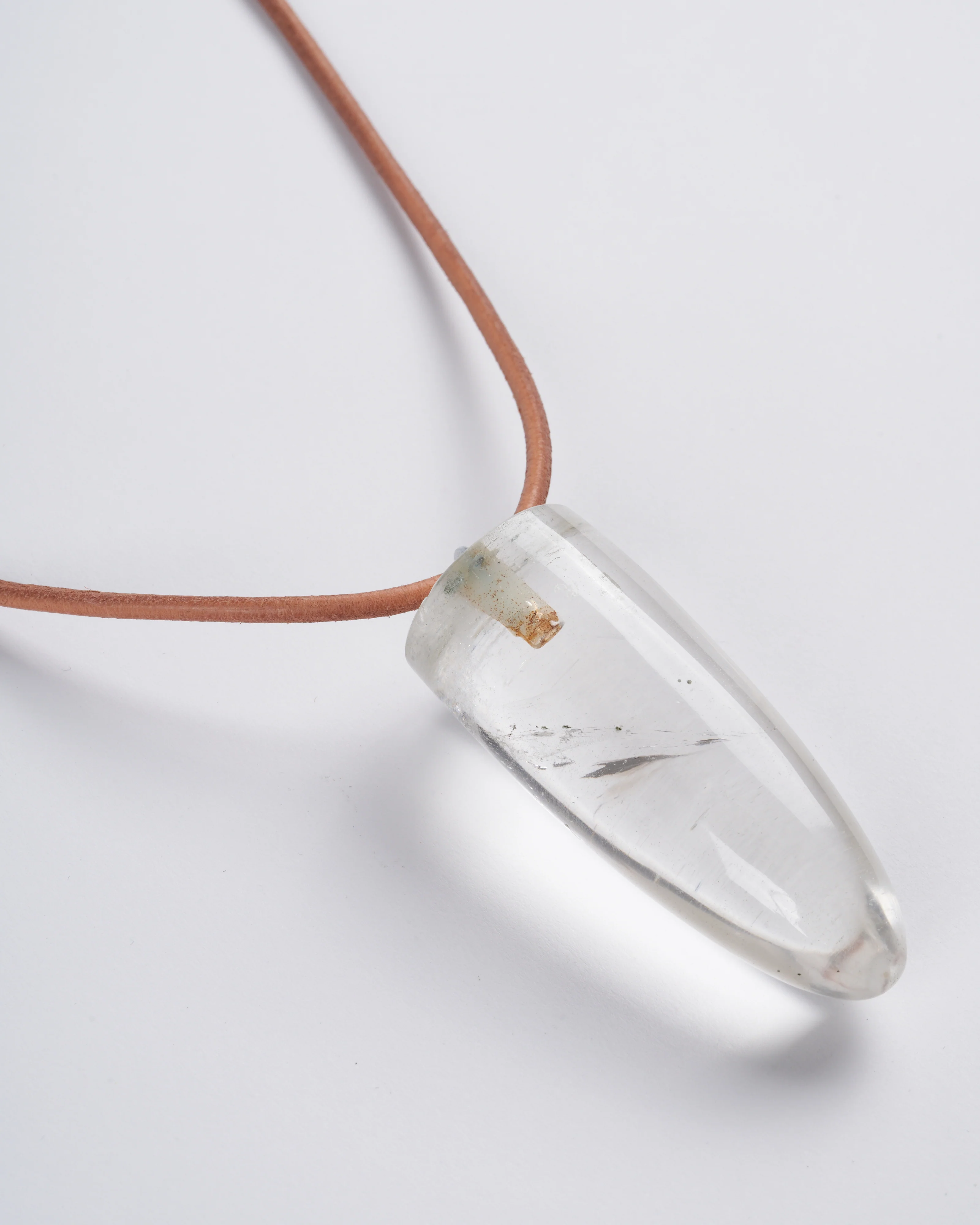 rock crystal bullet with eye pin on leather - stone clear - Image 2