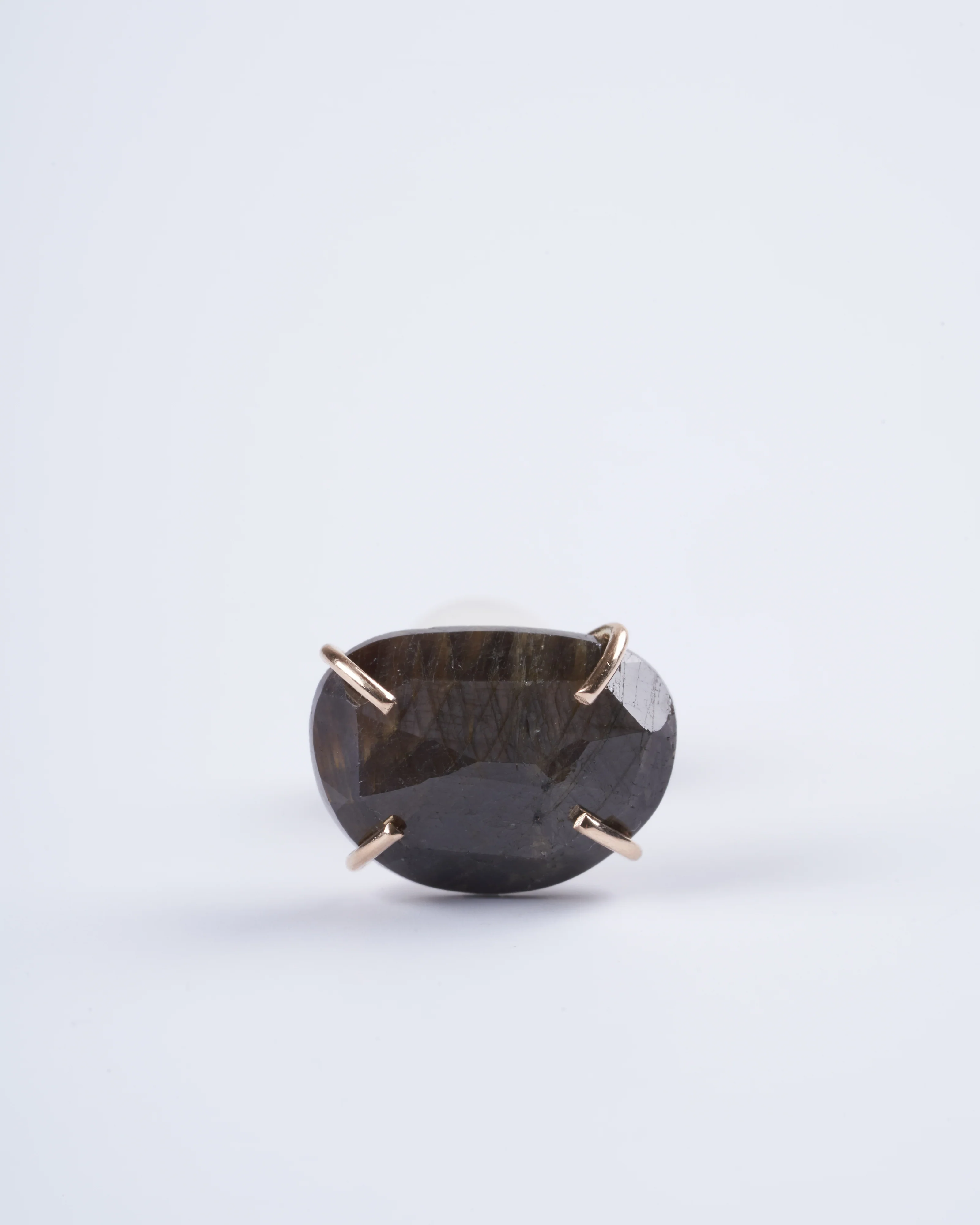 brown sapphire freeform post earring - gold - Image 2