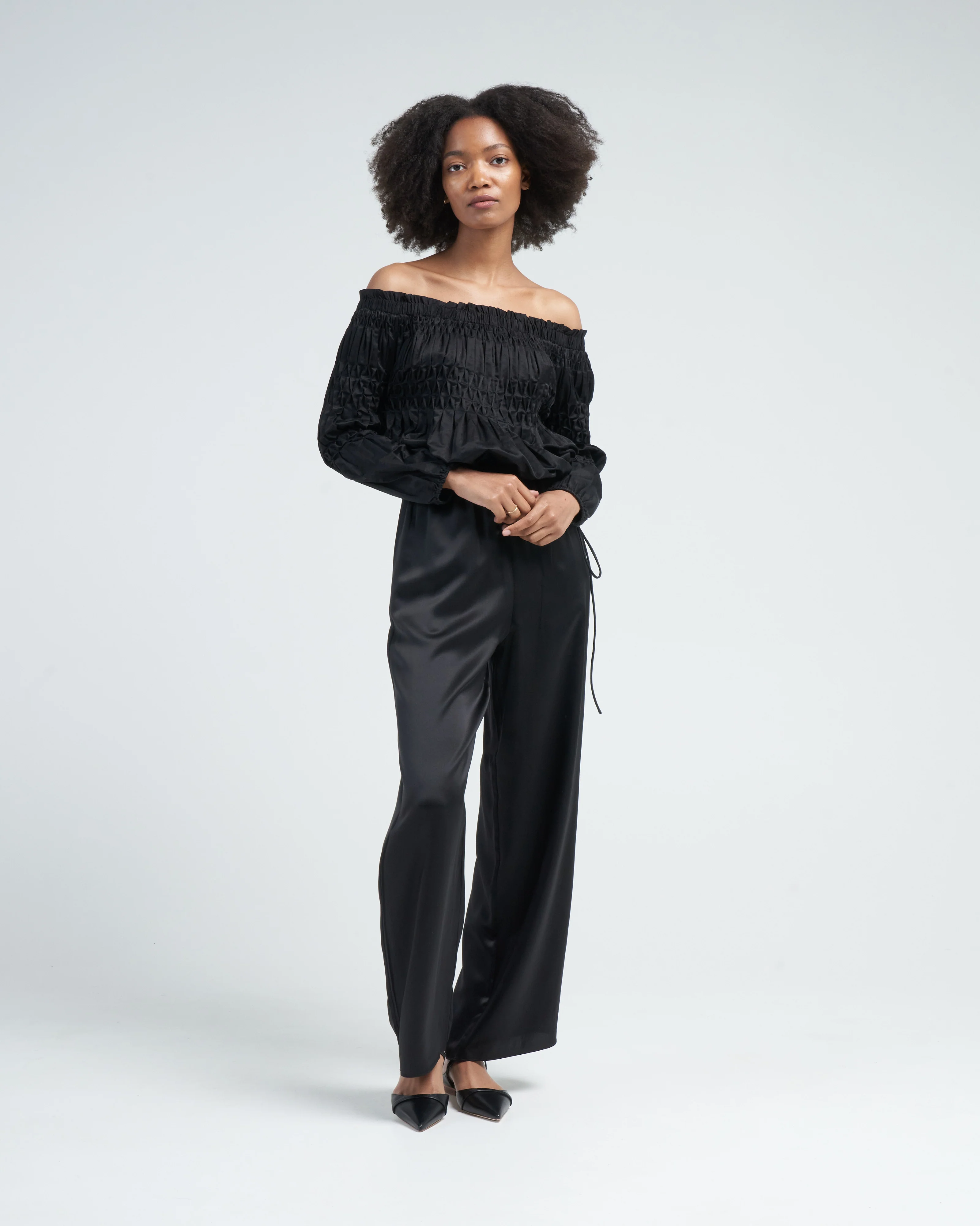 abbot cotton silk woven top - black - Image 2