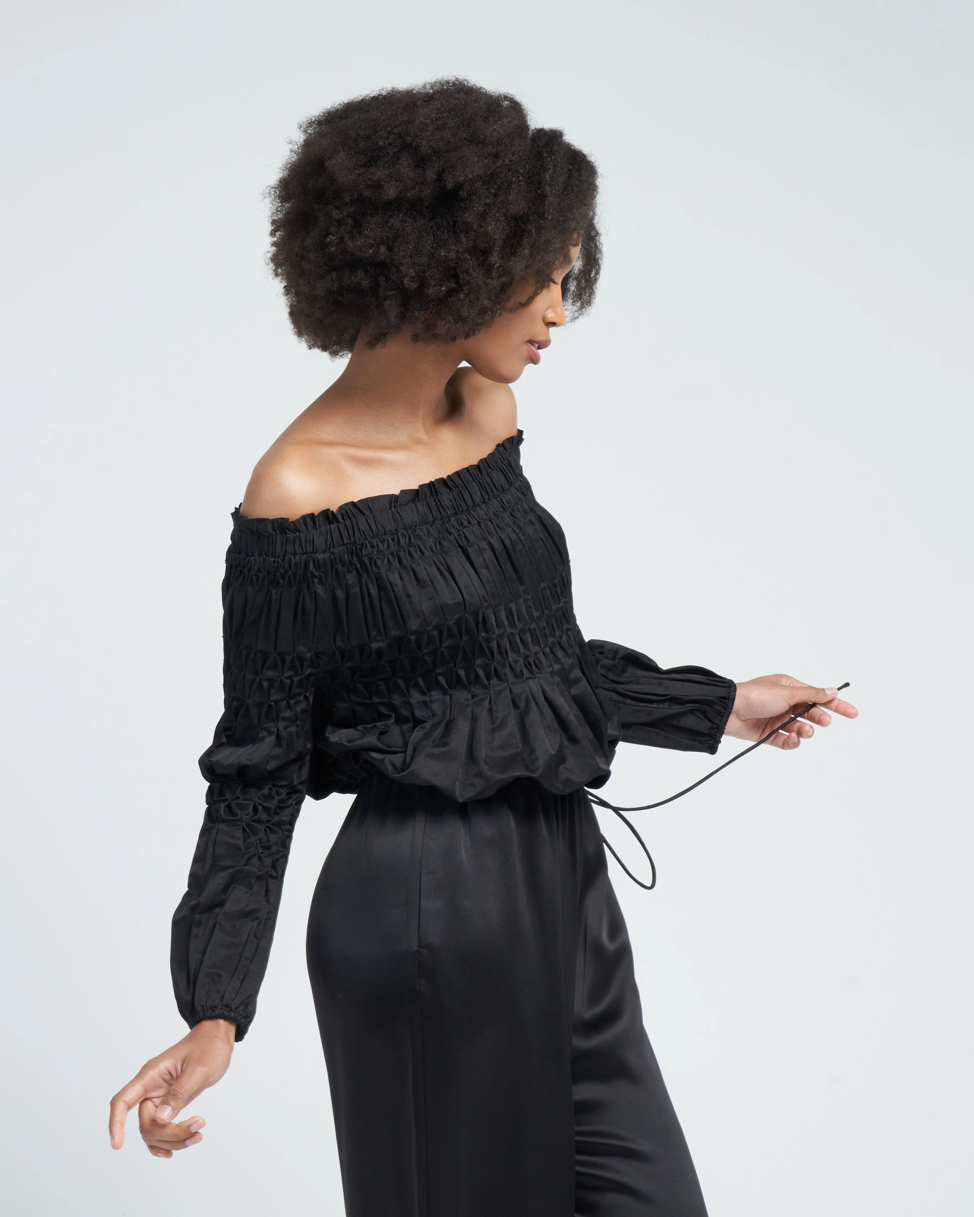 abbot cotton silk woven top - black - Image 3