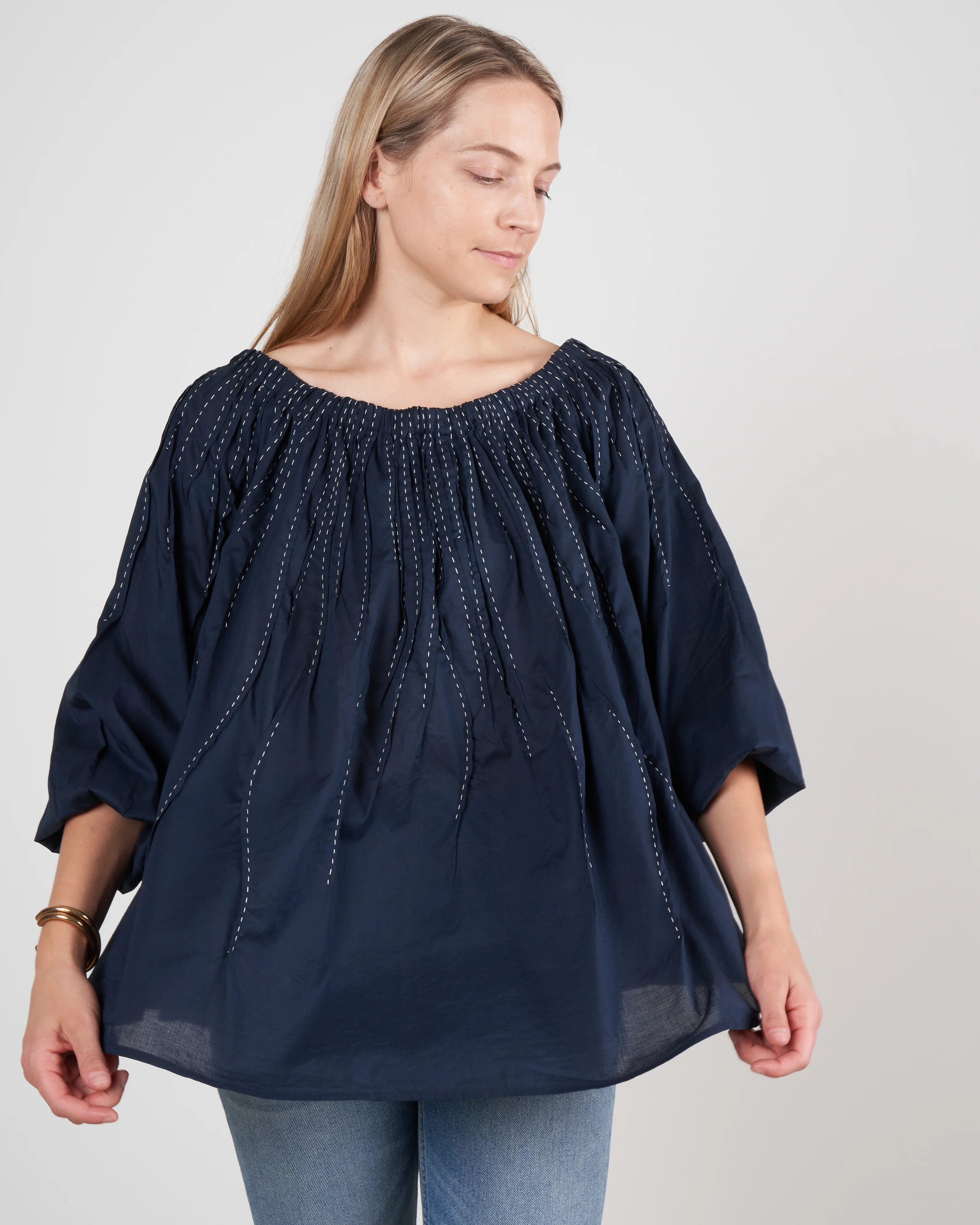 wilding blouse - navy/ivory