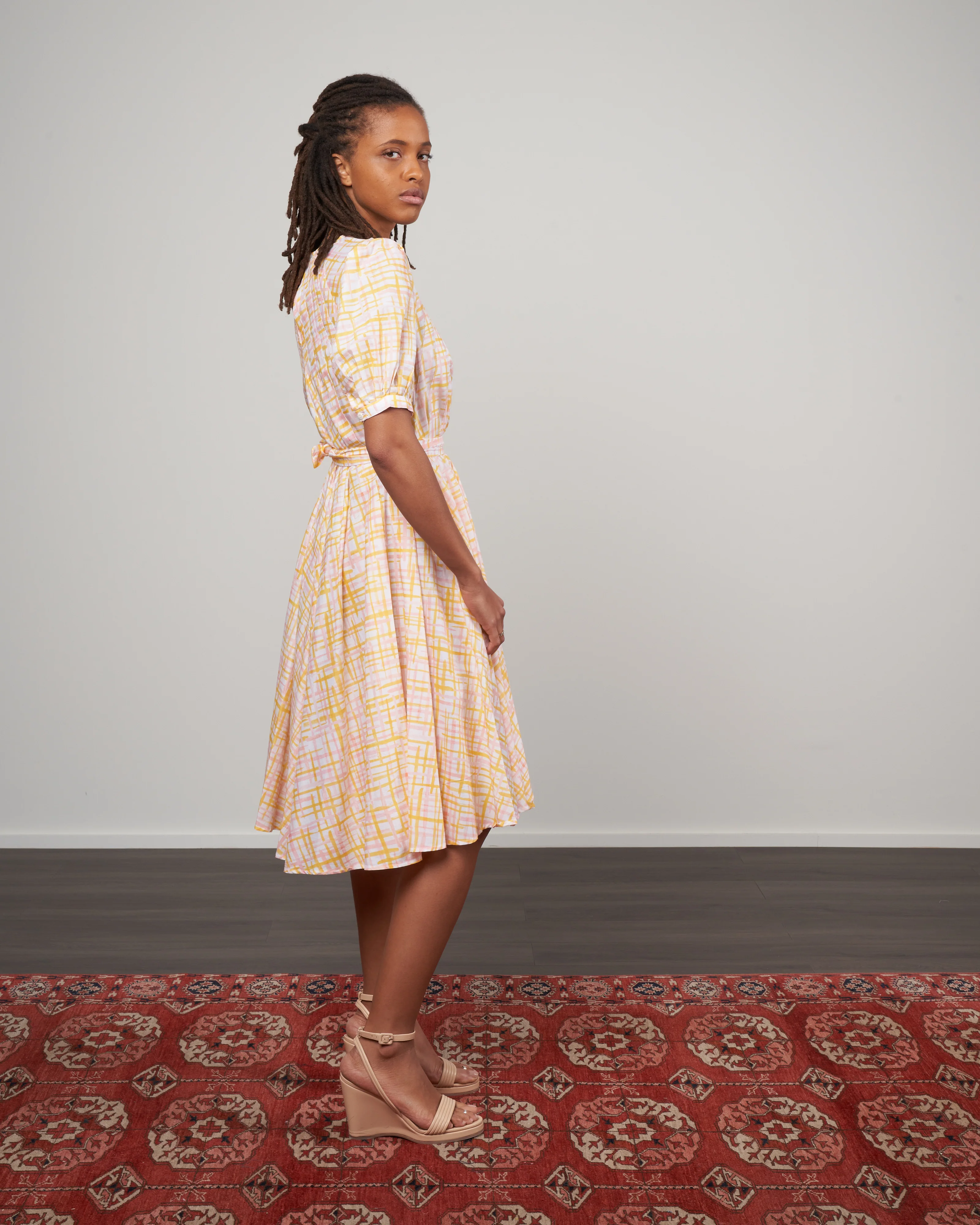 wolkers print dress - marigold crosshatch print - Image 2