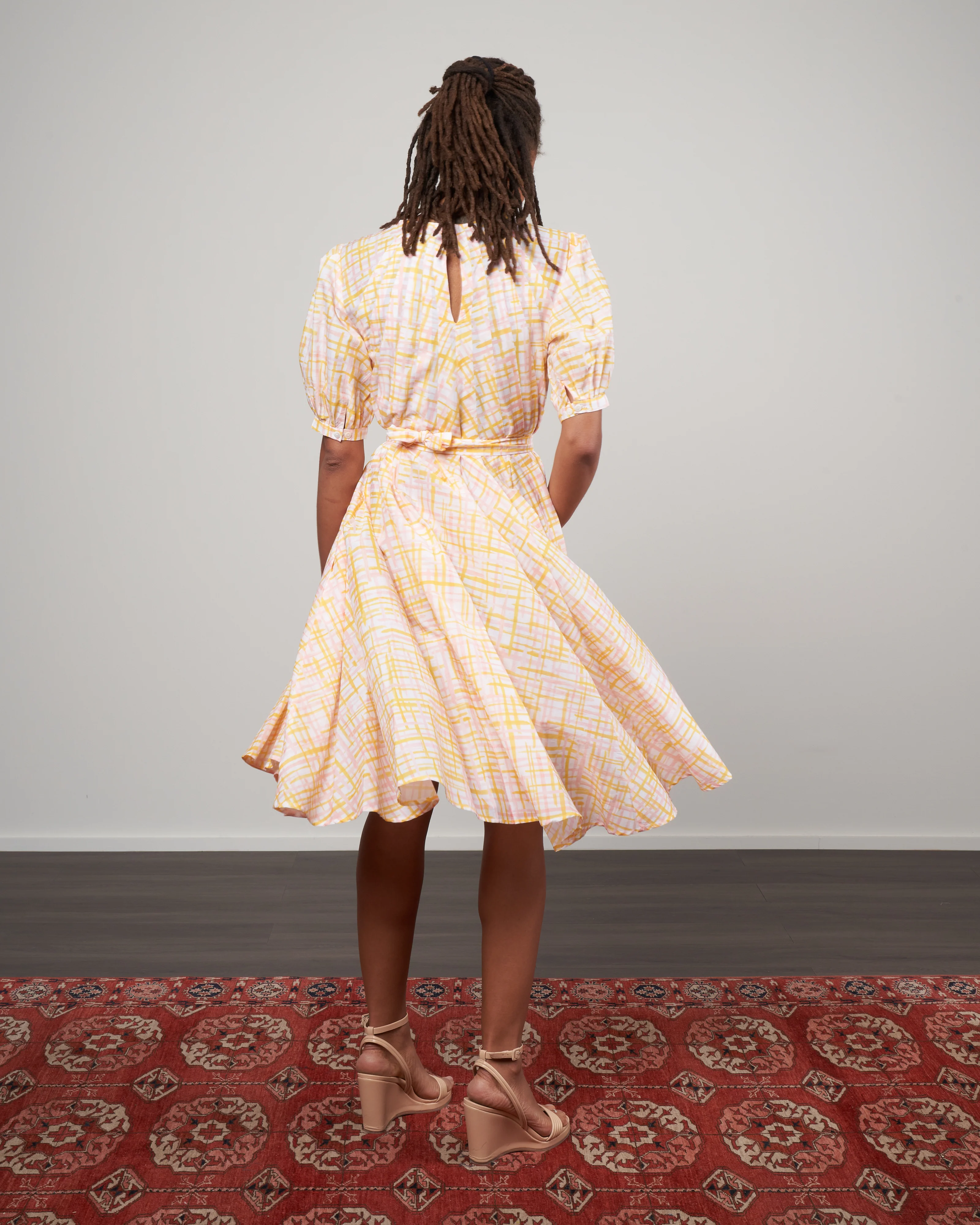 wolkers print dress - marigold crosshatch print - Image 3