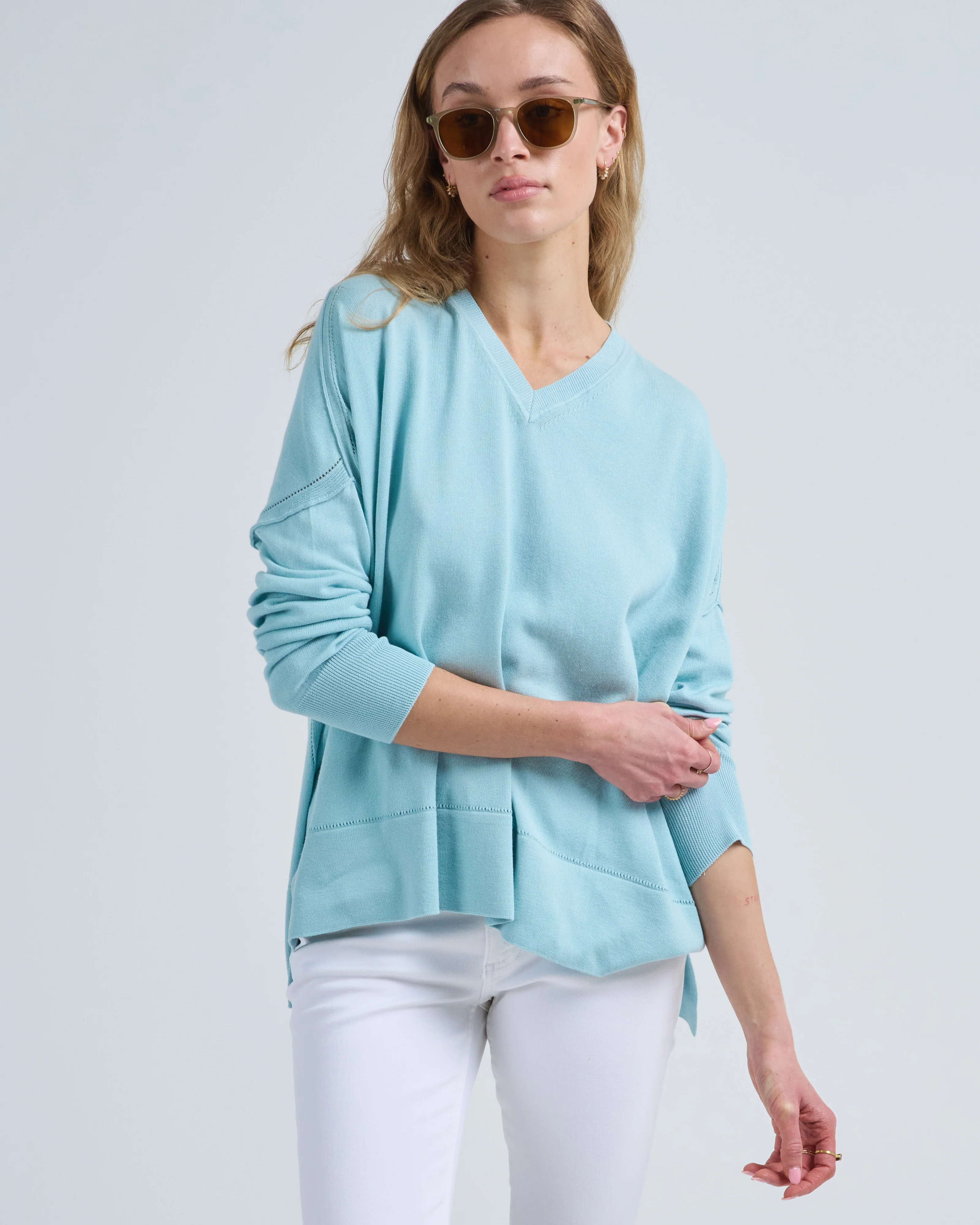 cotton pointelle v-neck
