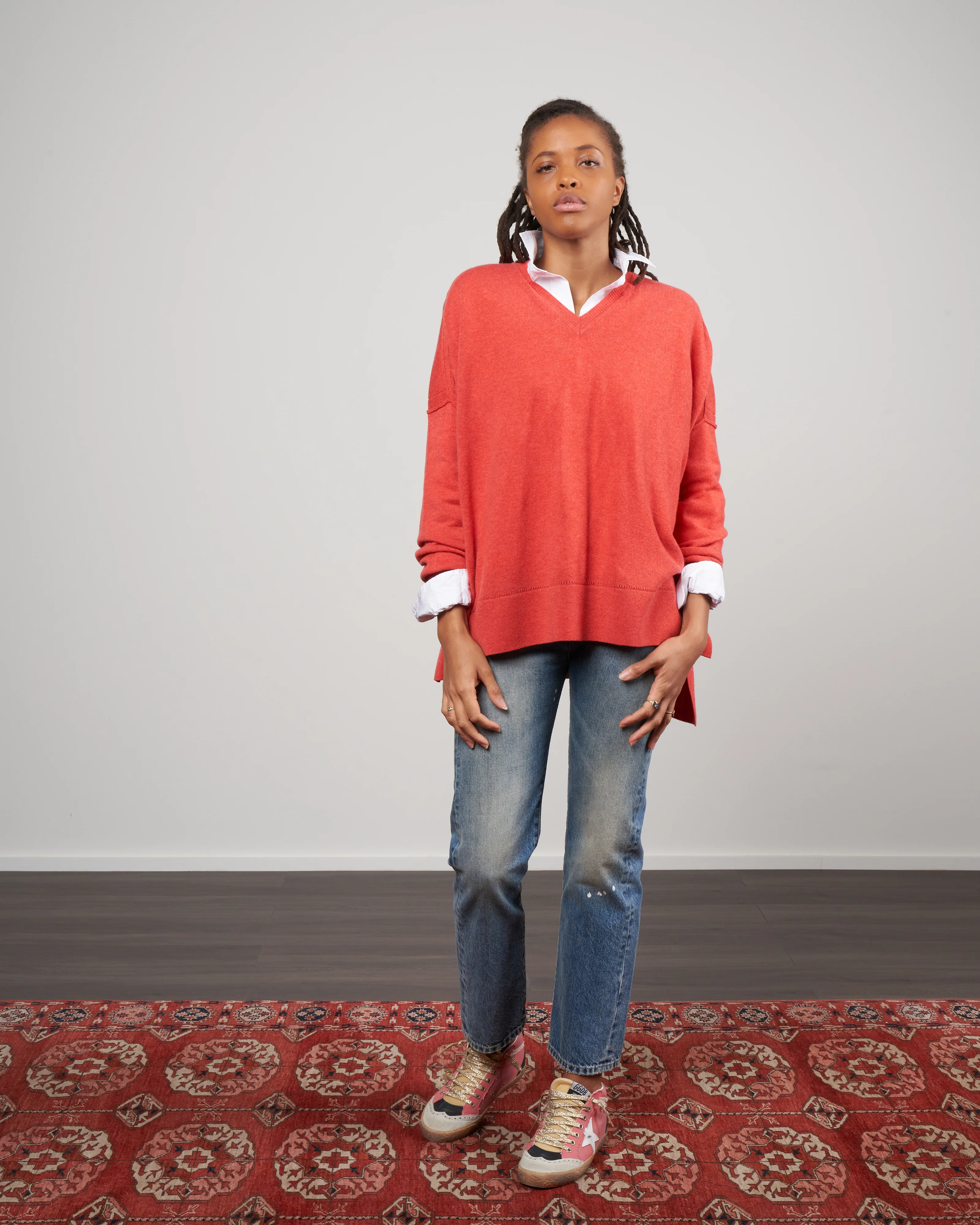 dropped shoulder v neck sweater - spark - Image 2