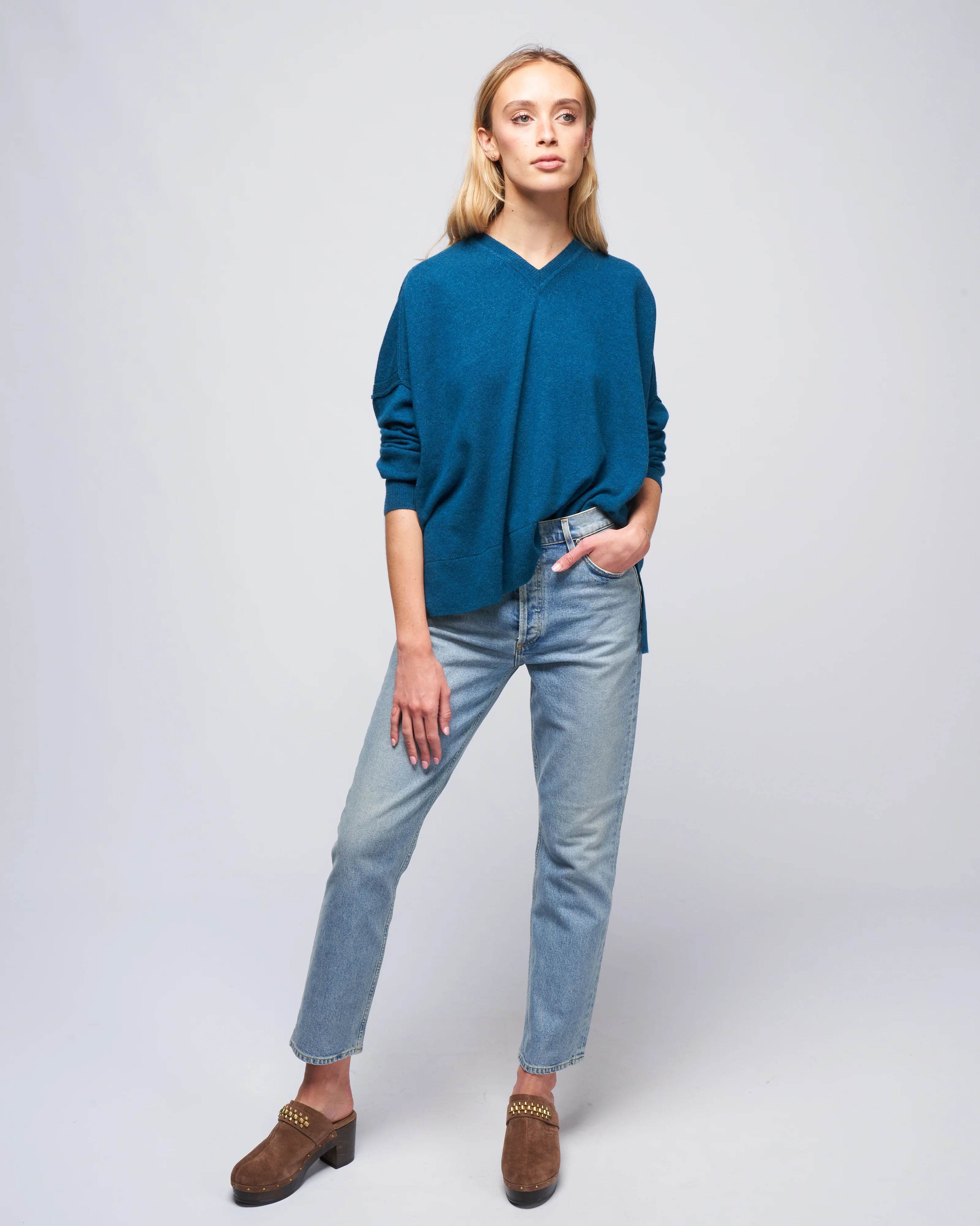 pointelle v-neck sweater - alpine - Image 2