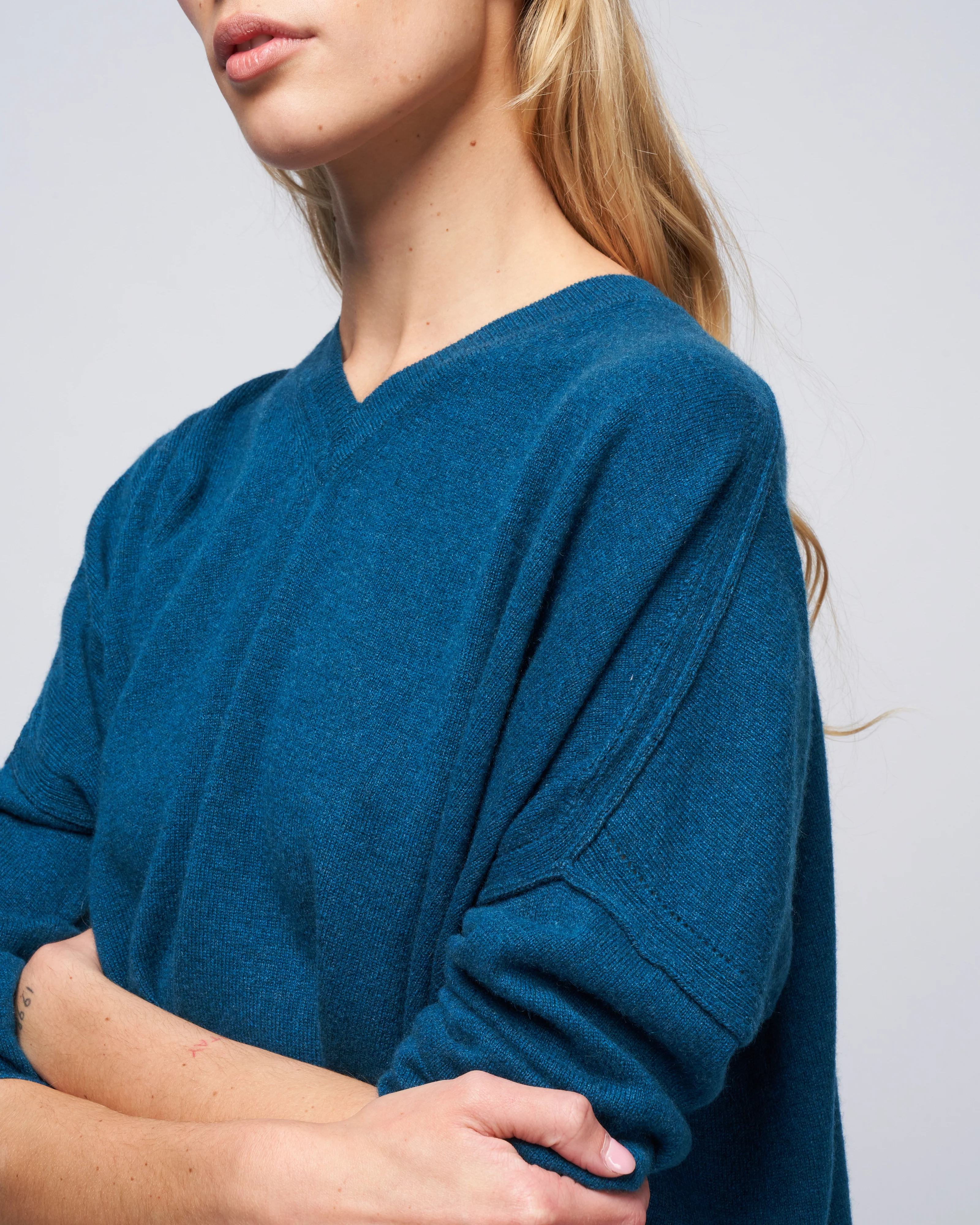 pointelle v-neck sweater - alpine - Image 5