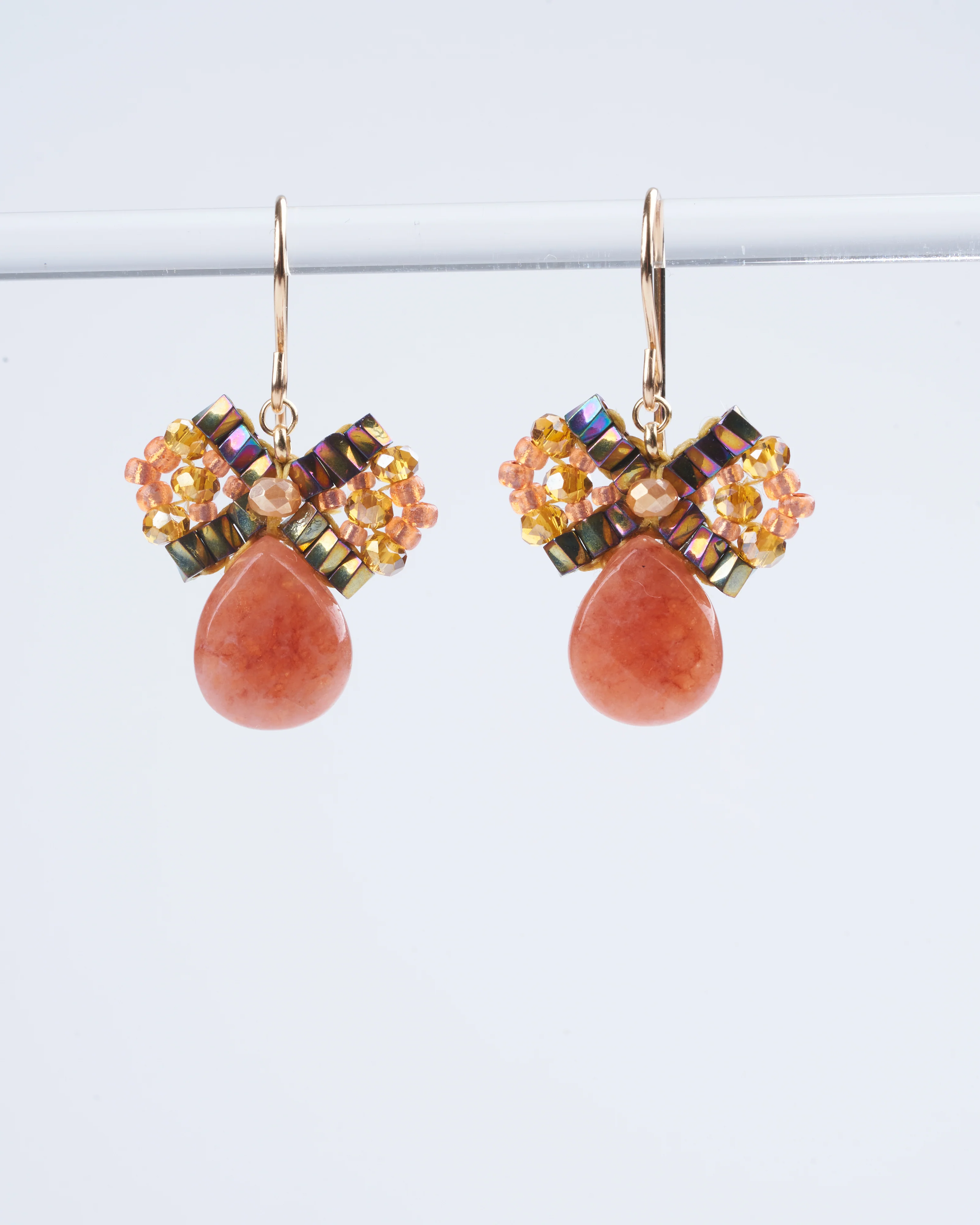 orange quartz miyuki earrings - orange/ gold - Image 2