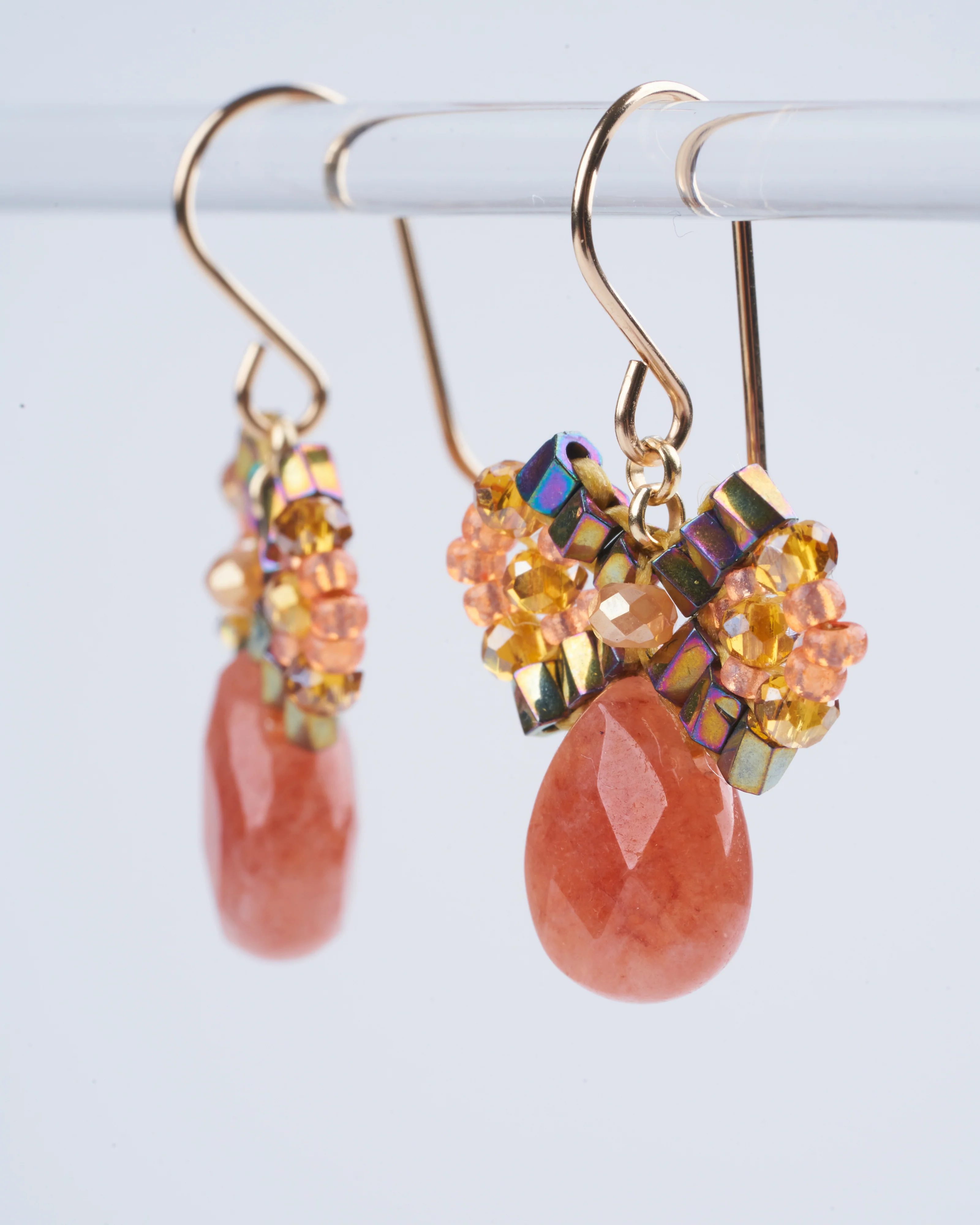 orange quartz miyuki earrings - orange/ gold - Image 3