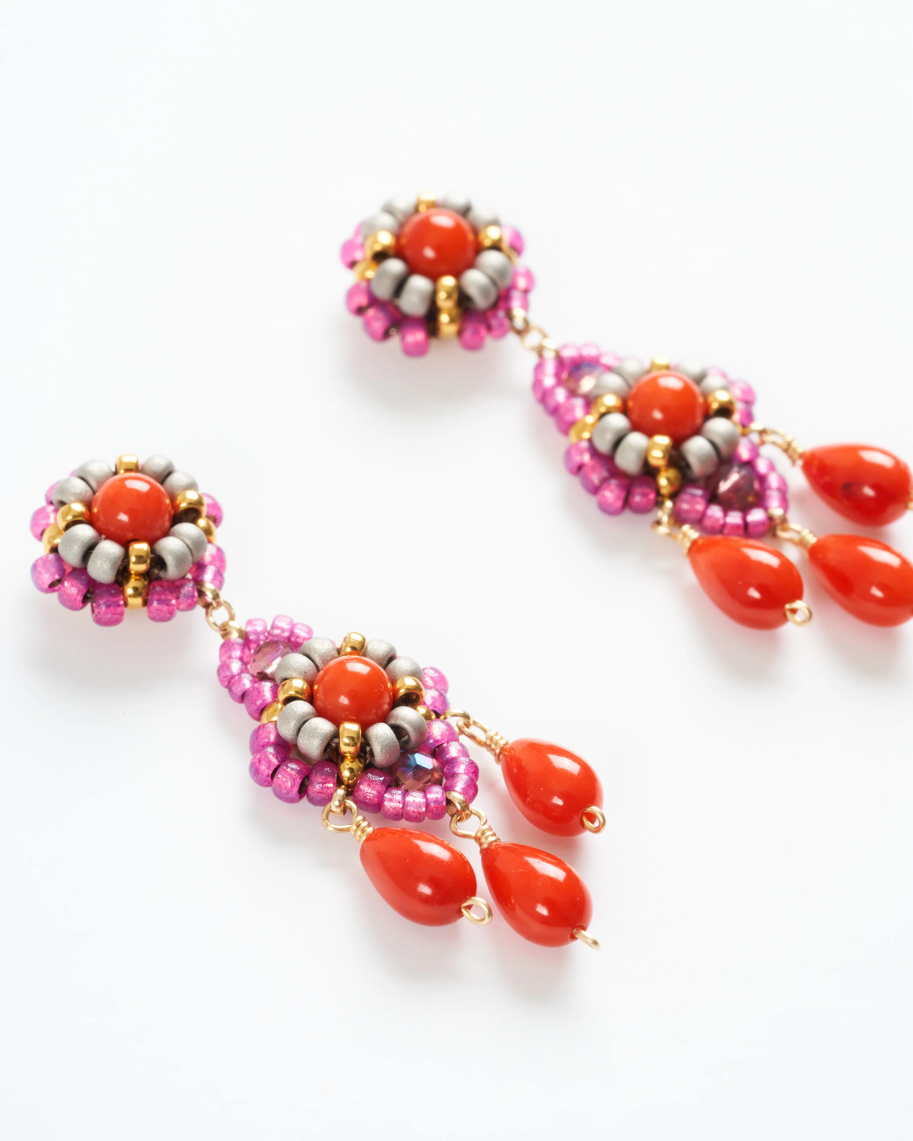 red coral and miyuki drop earrings - pink multi - Image 2