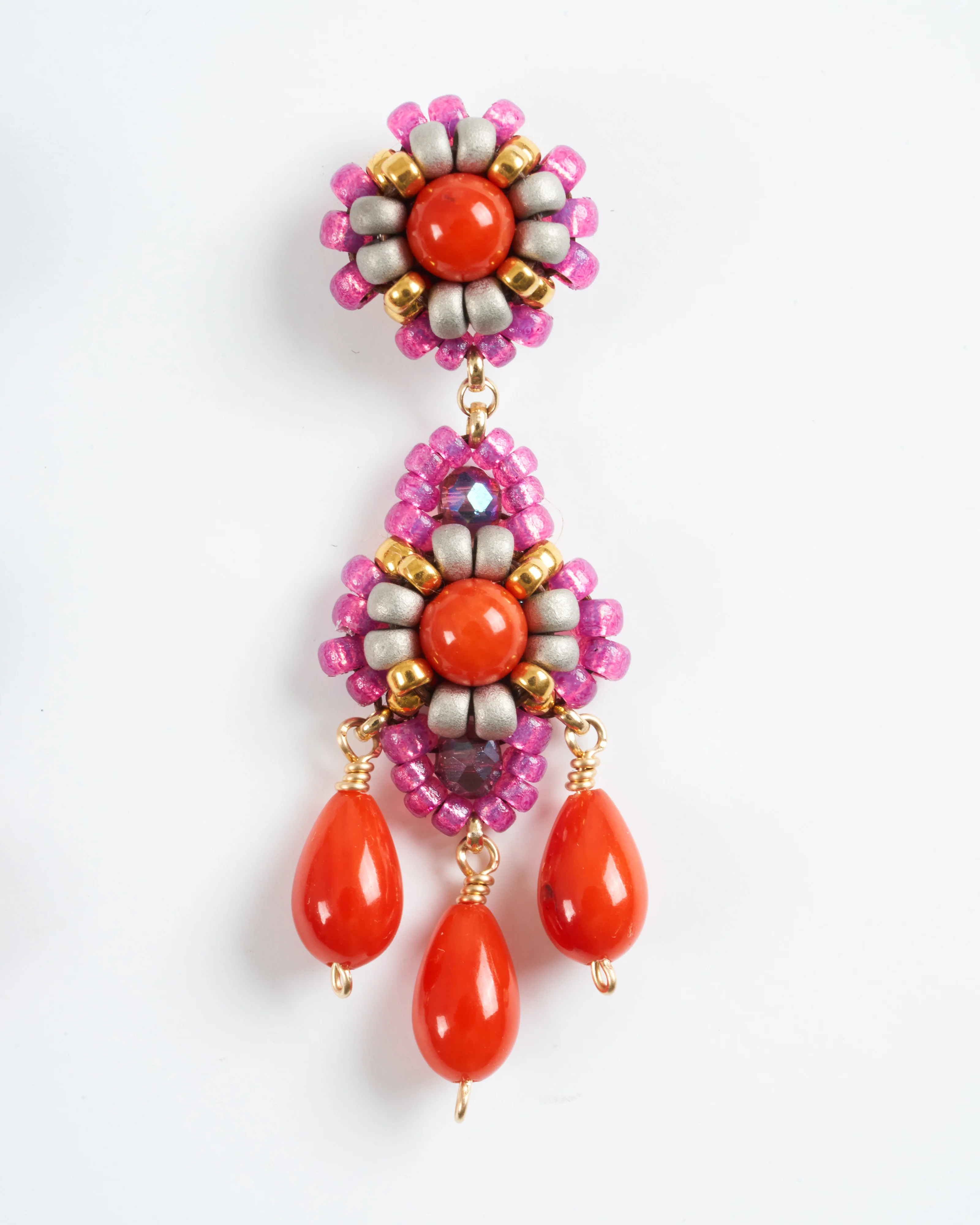 red coral and miyuki drop earrings - pink multi - Image 3
