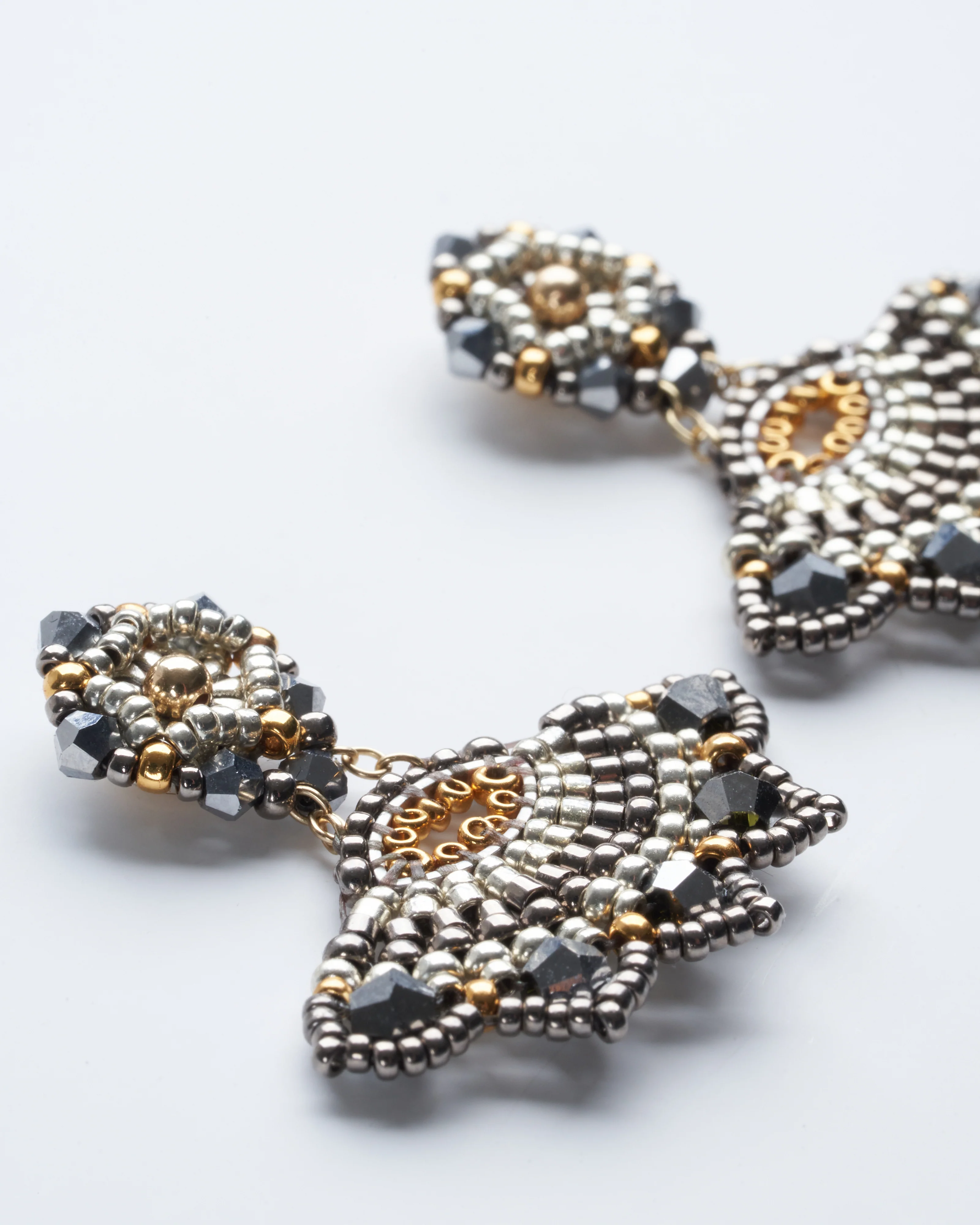silver and opalite drop fan earrings - black multi - Image 3