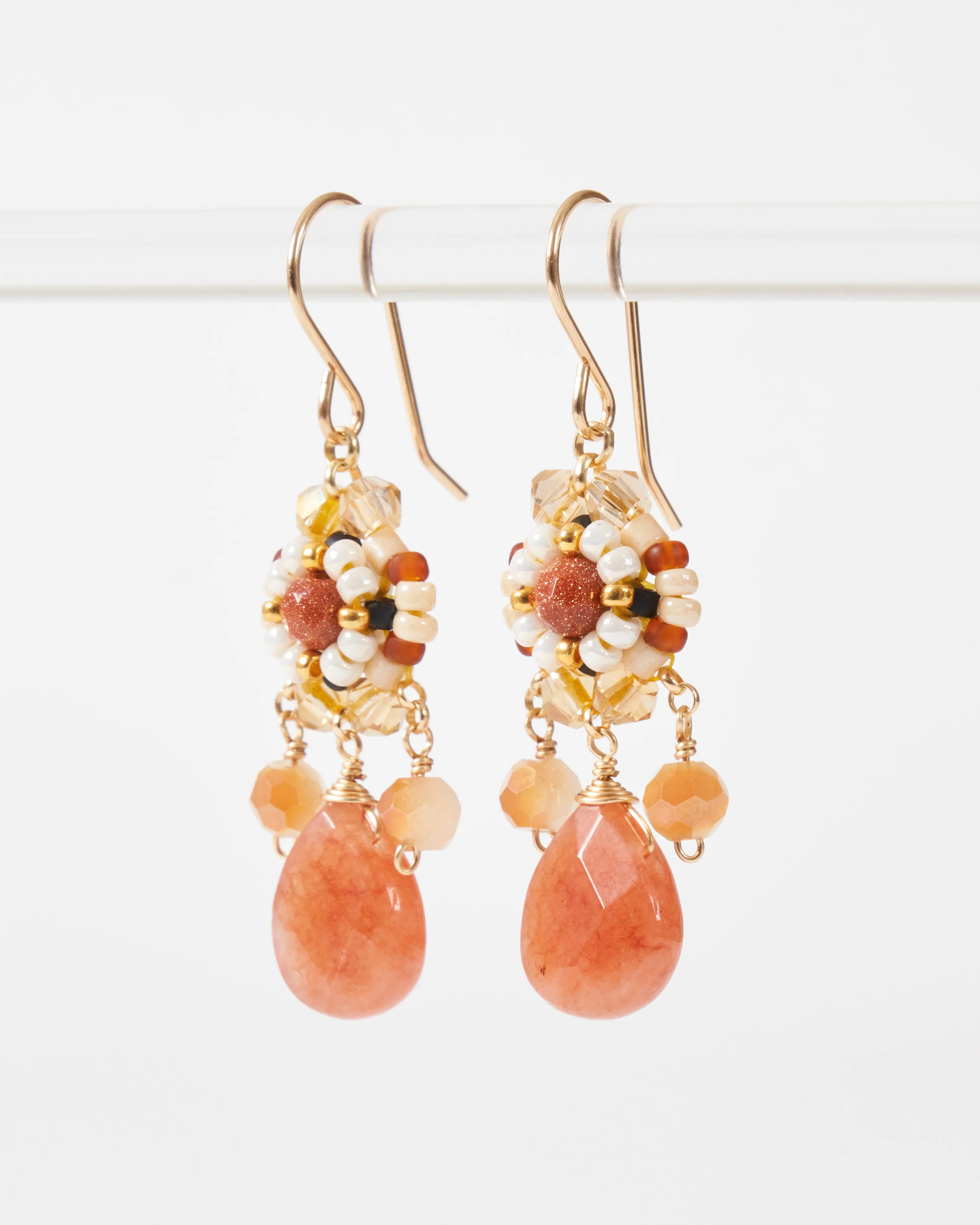orange quartz and brown gold stone miyuki earrings - Image 2