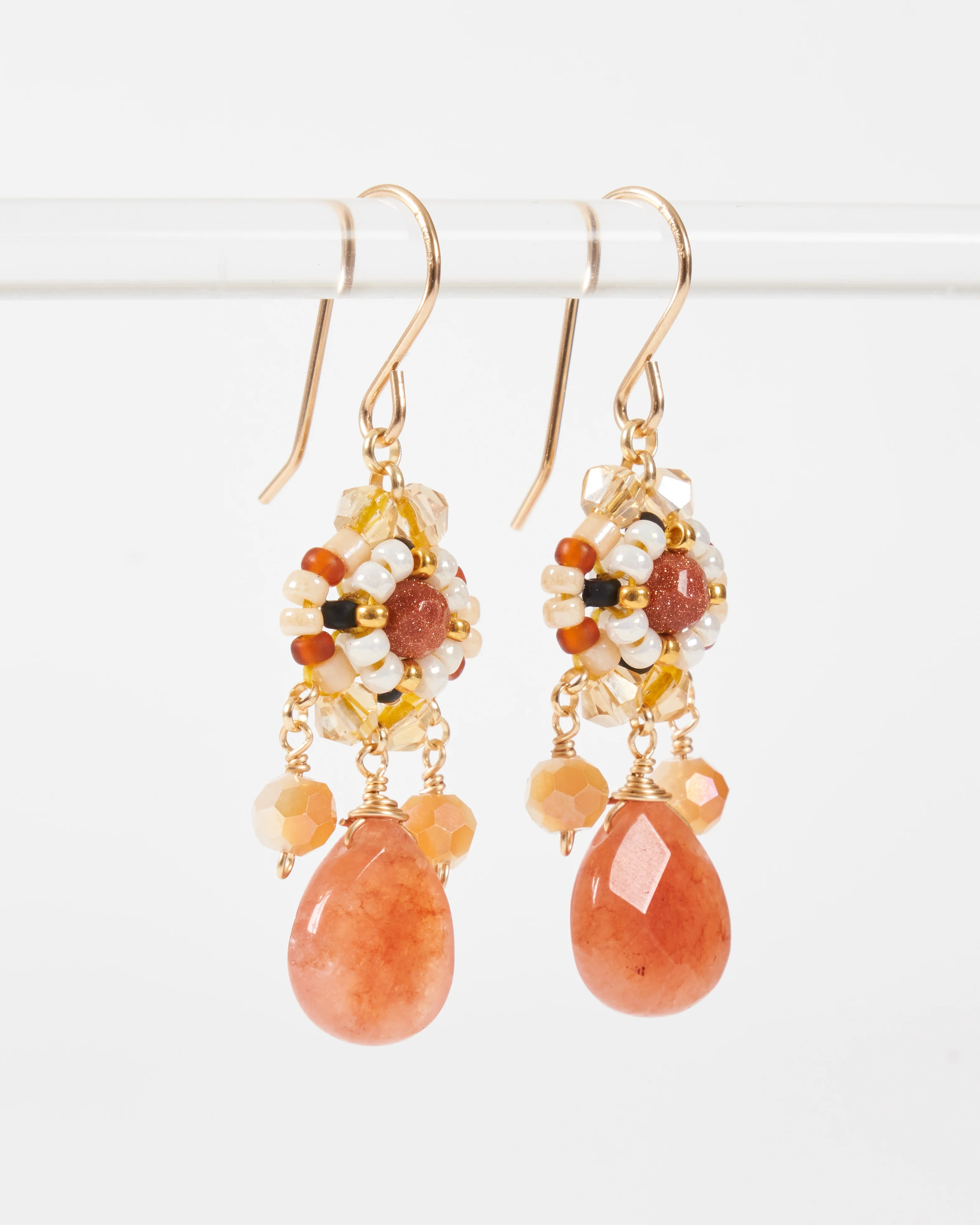 orange quartz and brown gold stone miyuki earrings - Image 3