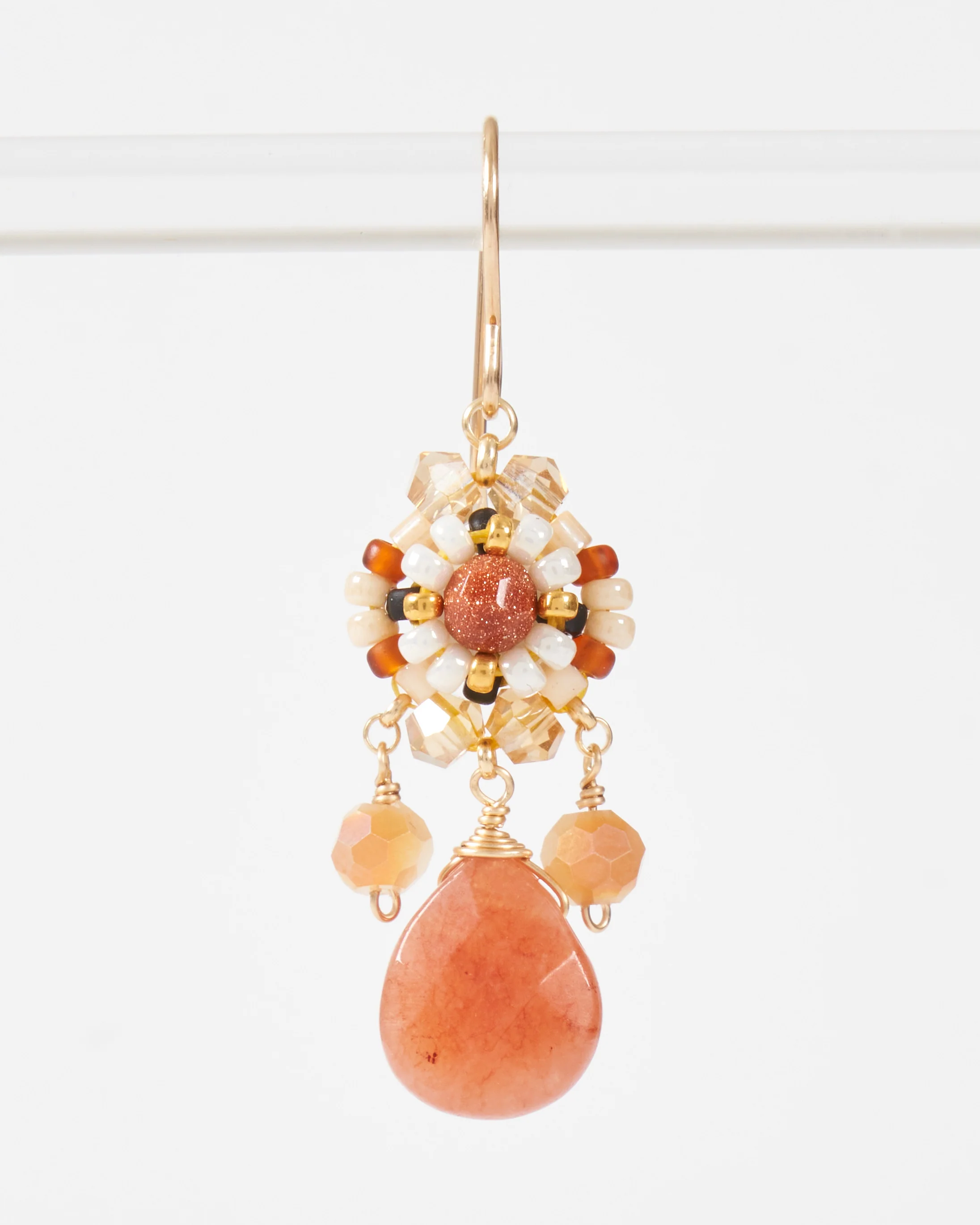 orange quartz and brown gold stone miyuki earrings - Image 4