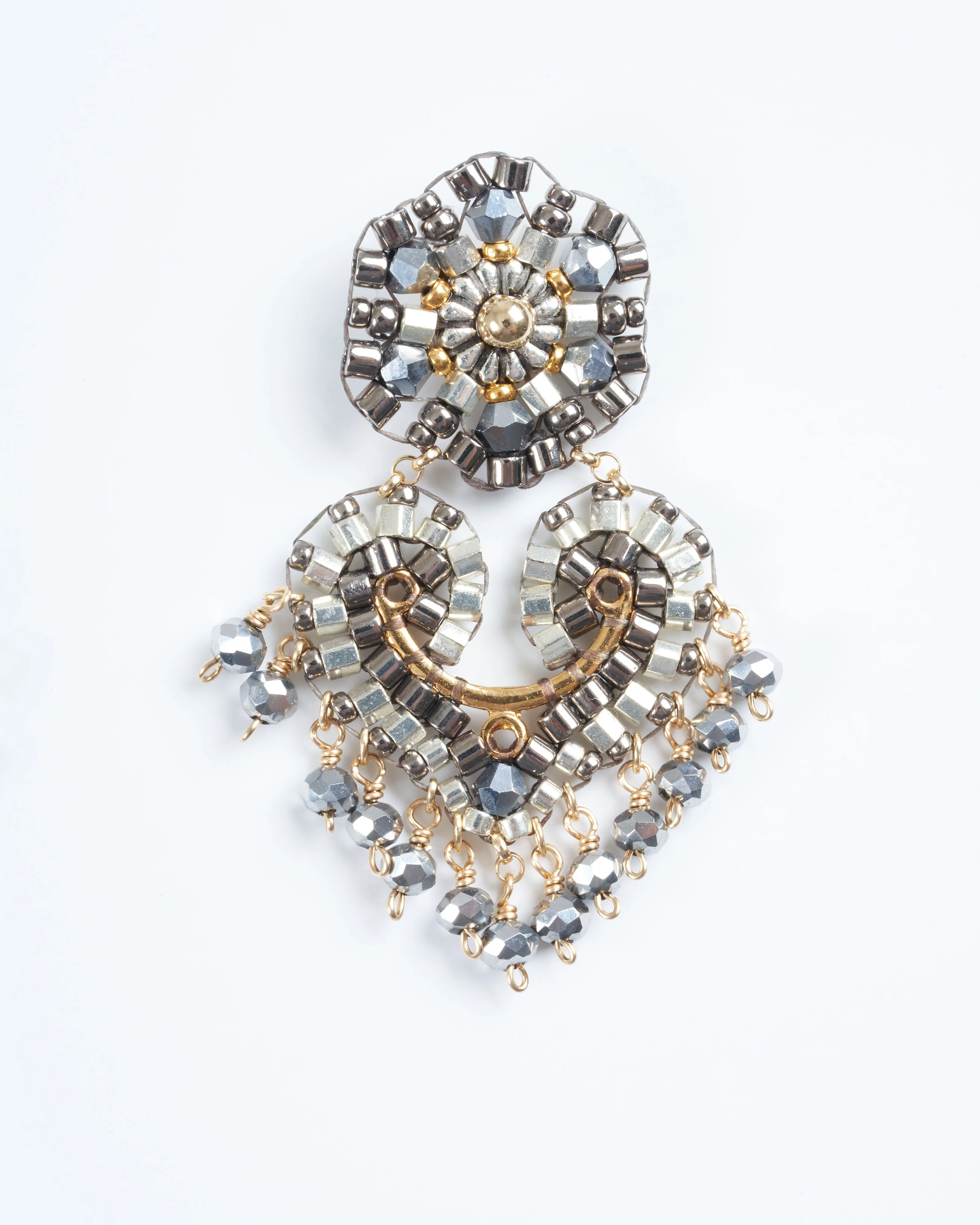 1.7" swarovki/pyrite/miyuki earrings - silver/gold - Image 2
